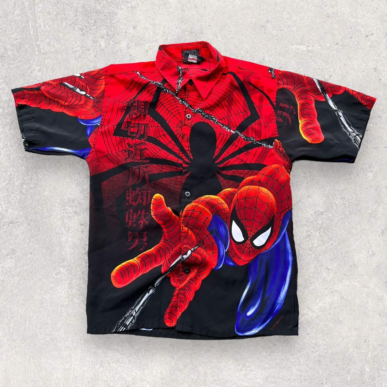 S Spiderman Button Up Polo Shirt Crazy Depop