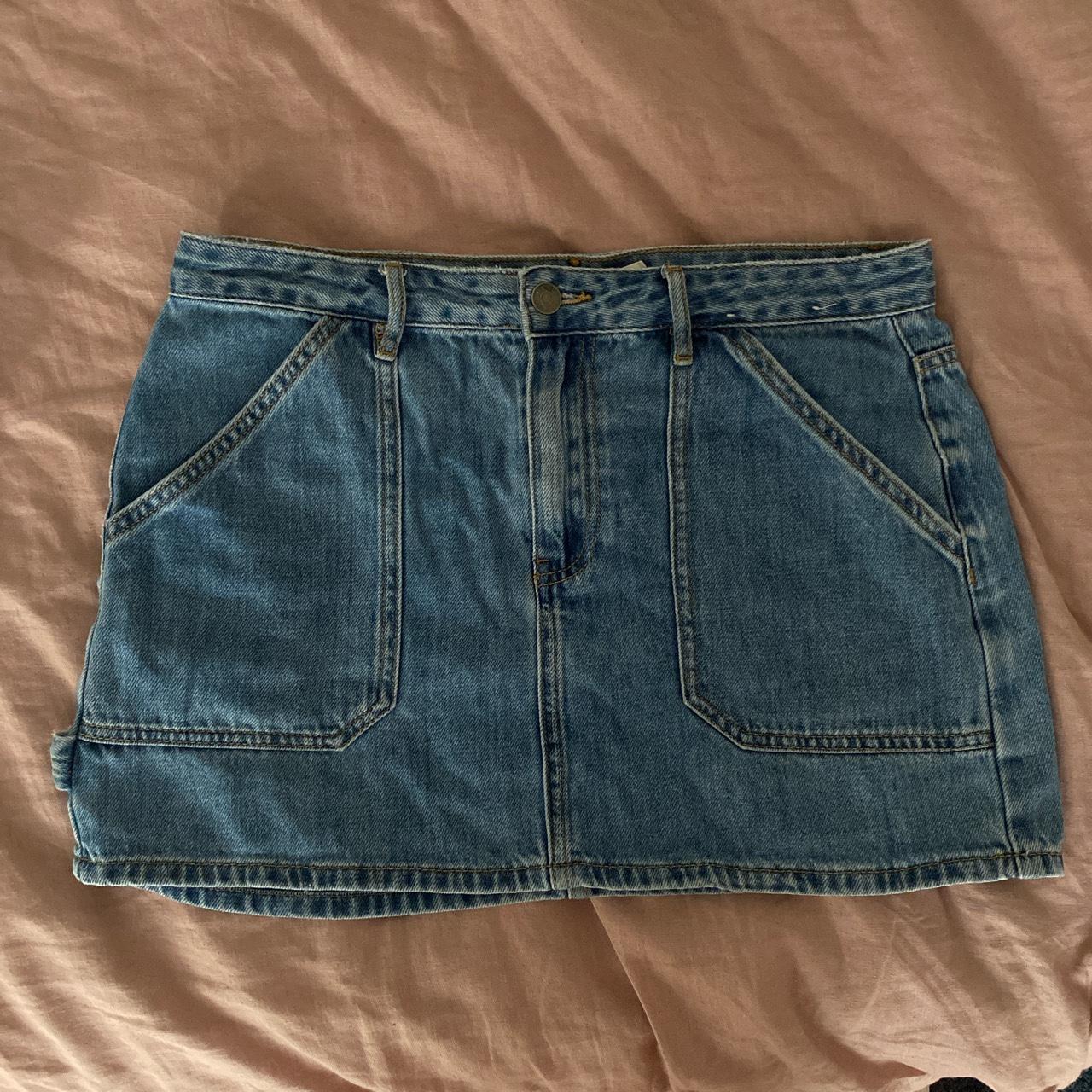 Cargo denim mini skirt Size M Small hole at the... - Depop