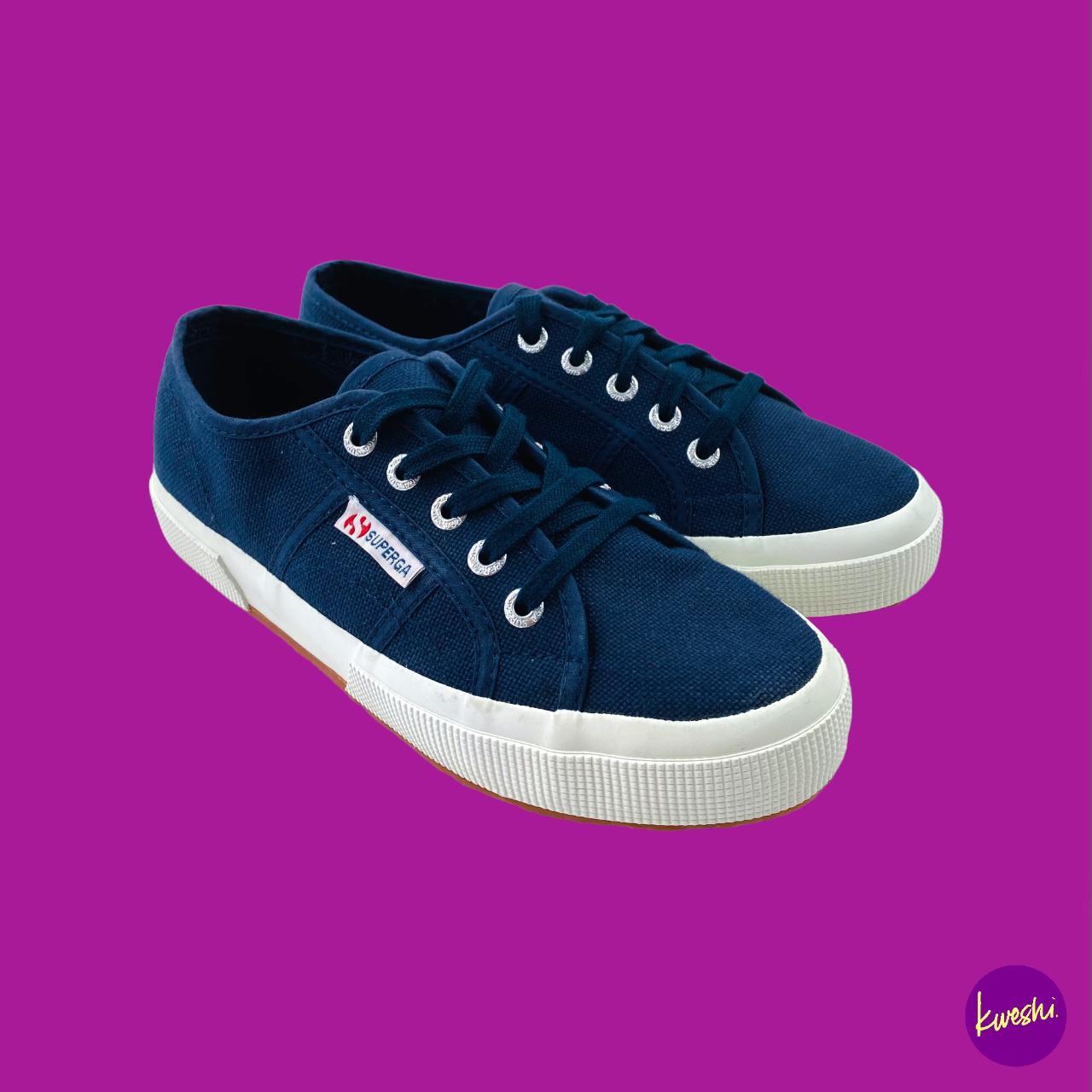 Superga Women's Navy and White Trainers | Depop