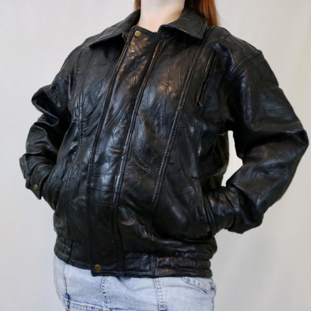 VINTAGE 90s BLACK PATCHWORK LEATHER BOMBER JACKET | Depop