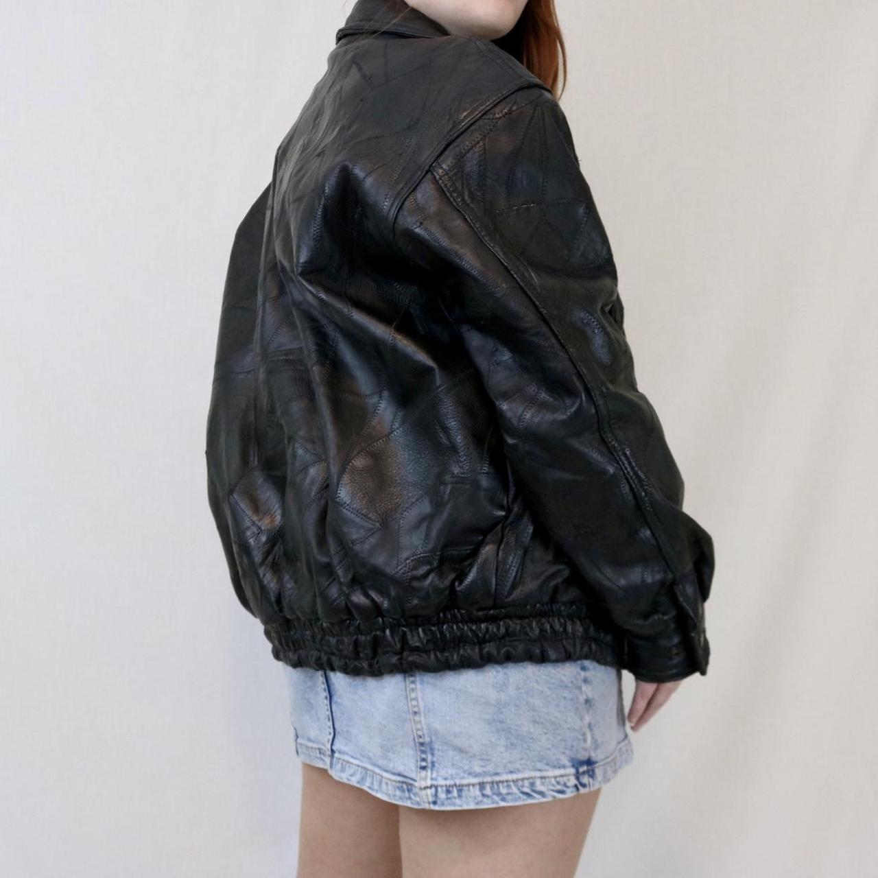VINTAGE 90s BLACK PATCHWORK LEATHER BOMBER JACKET | Depop