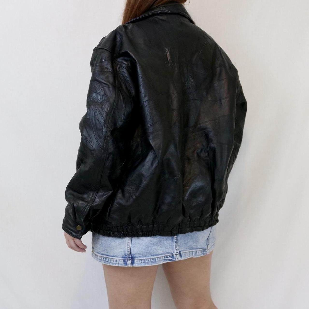 VINTAGE 90s BLACK PATCHWORK LEATHER BOMBER JACKET | Depop