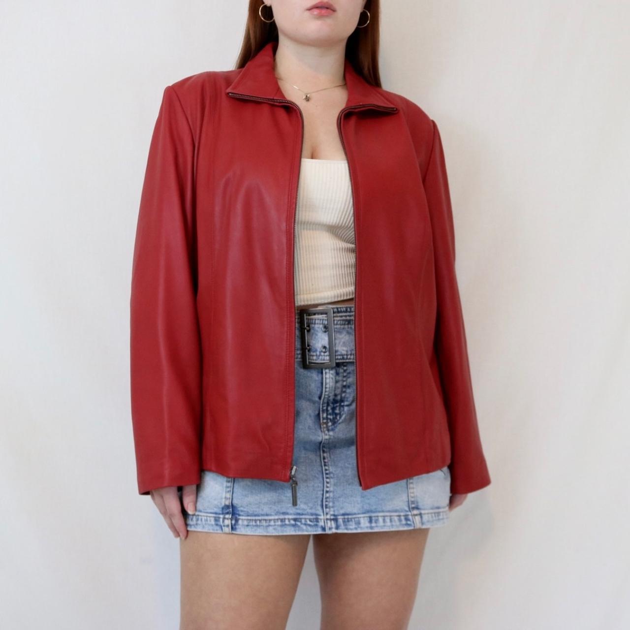 Cherry red leather jacket womens best sale