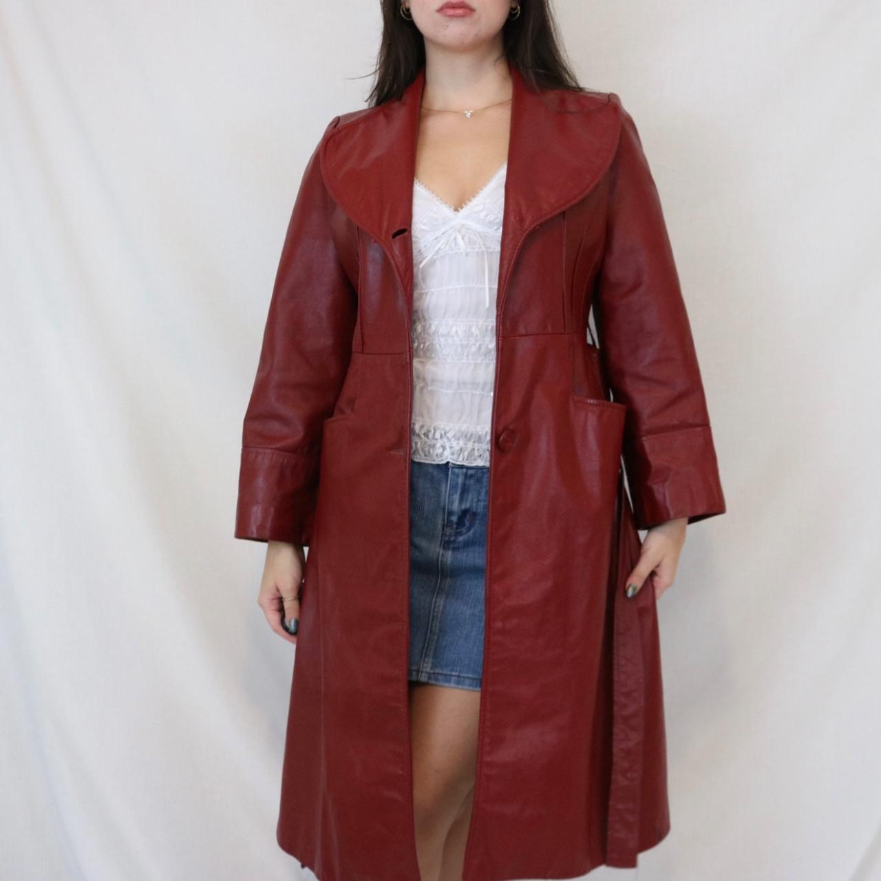 Leaather Shop Vintage Coat Womens Red popular Suede Full Length Trench coat size L