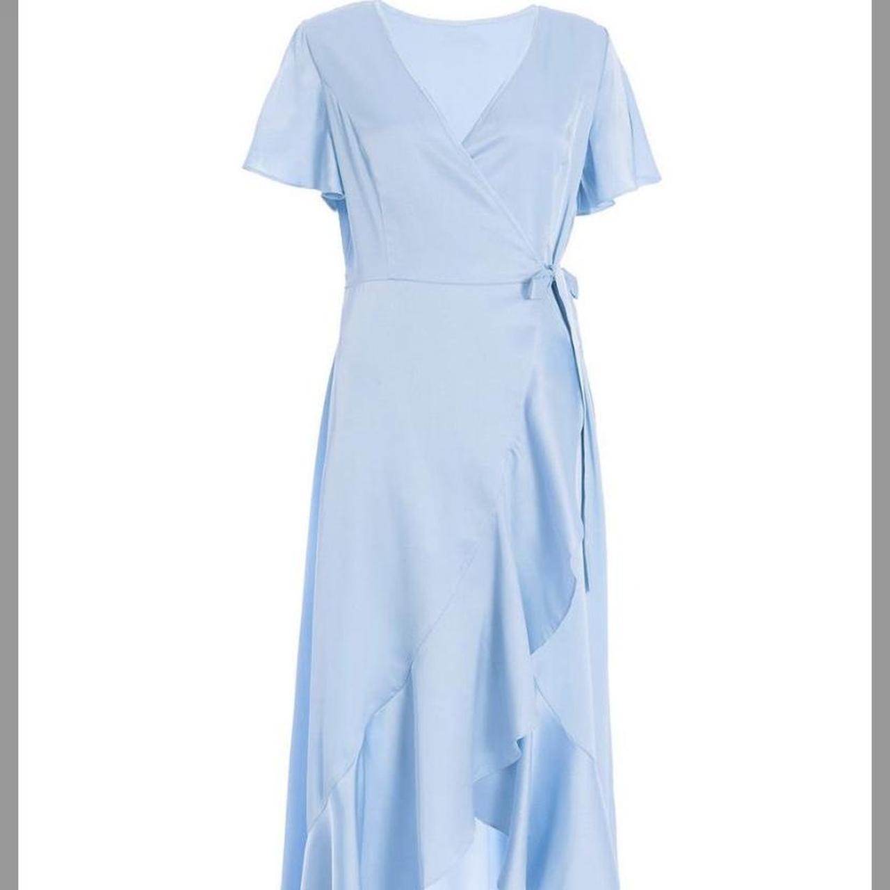 Light Blue Satin Wrap Maxi Dress Size 10 Bought... - Depop