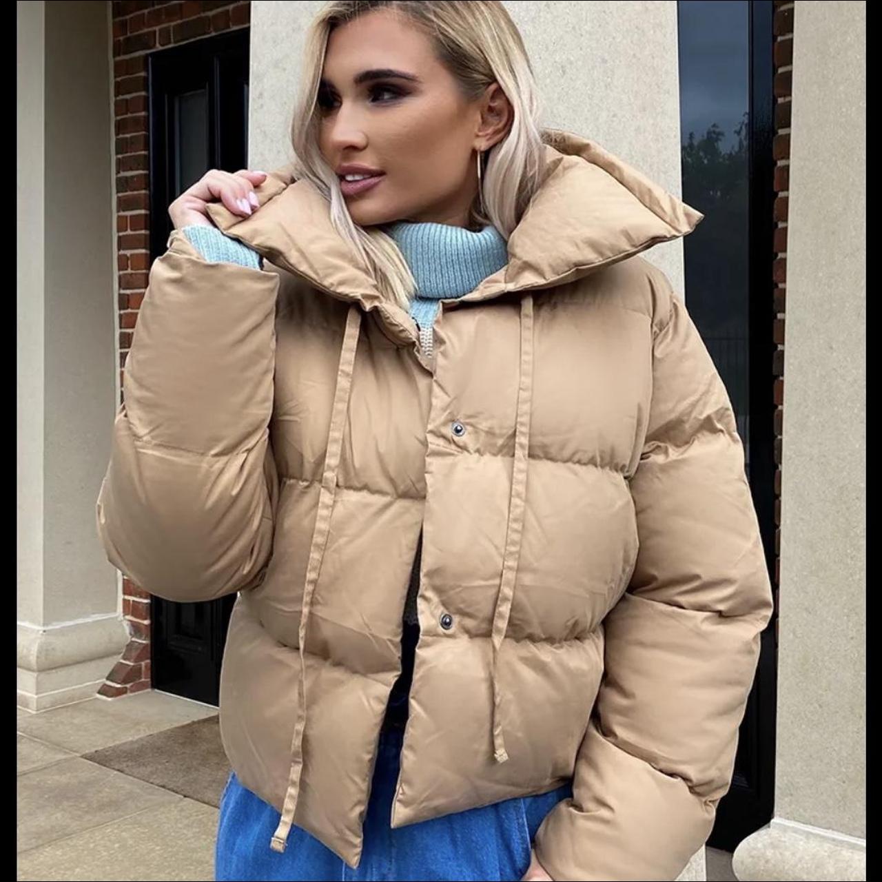 Size 4 topshop khaki hooded puffer coat Detachable... - Depop