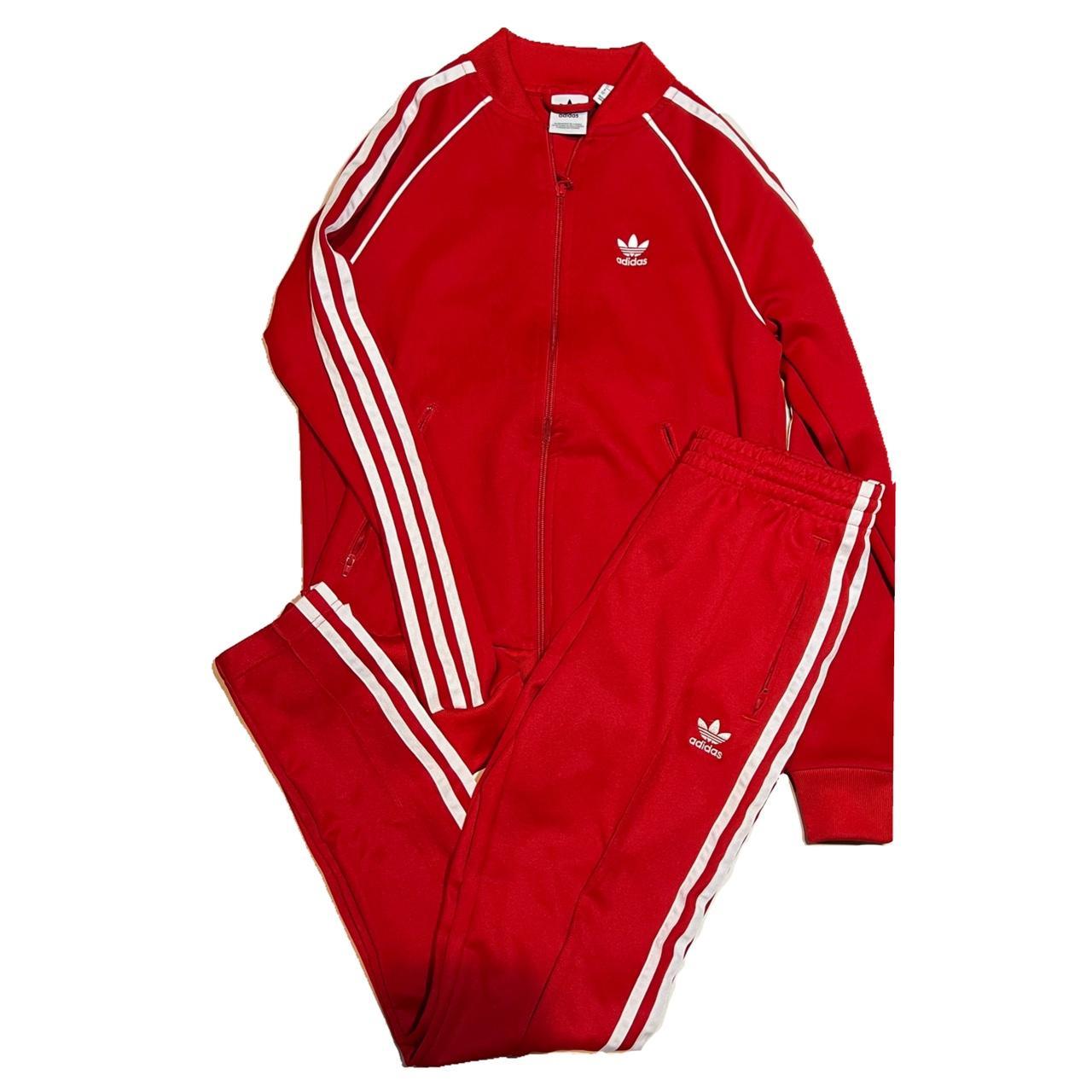Red ADIDAS track suit ️ •tagged size XS best fit... - Depop