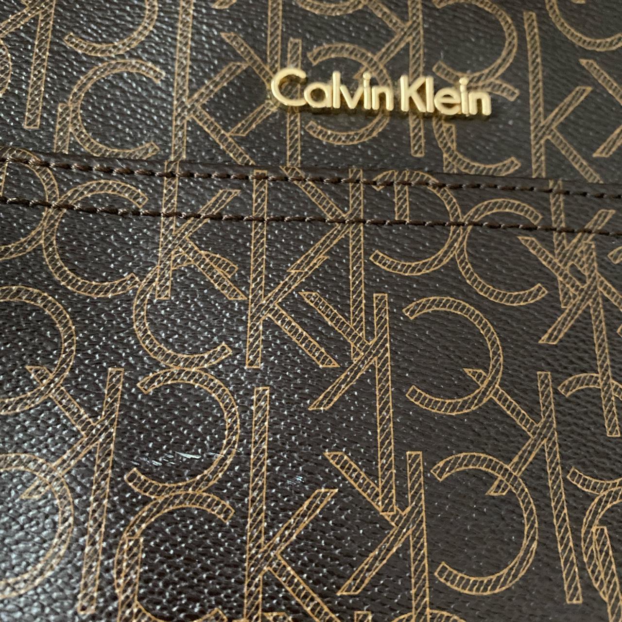 Brown and tan Calvin Klein shoulder bag. Gold - Depop