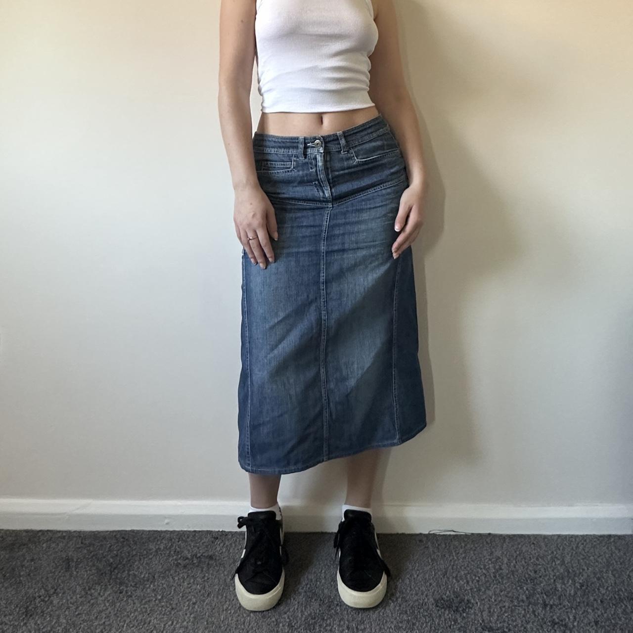 Armani Denim Skirt Denim mid rise midi skirt with... - Depop