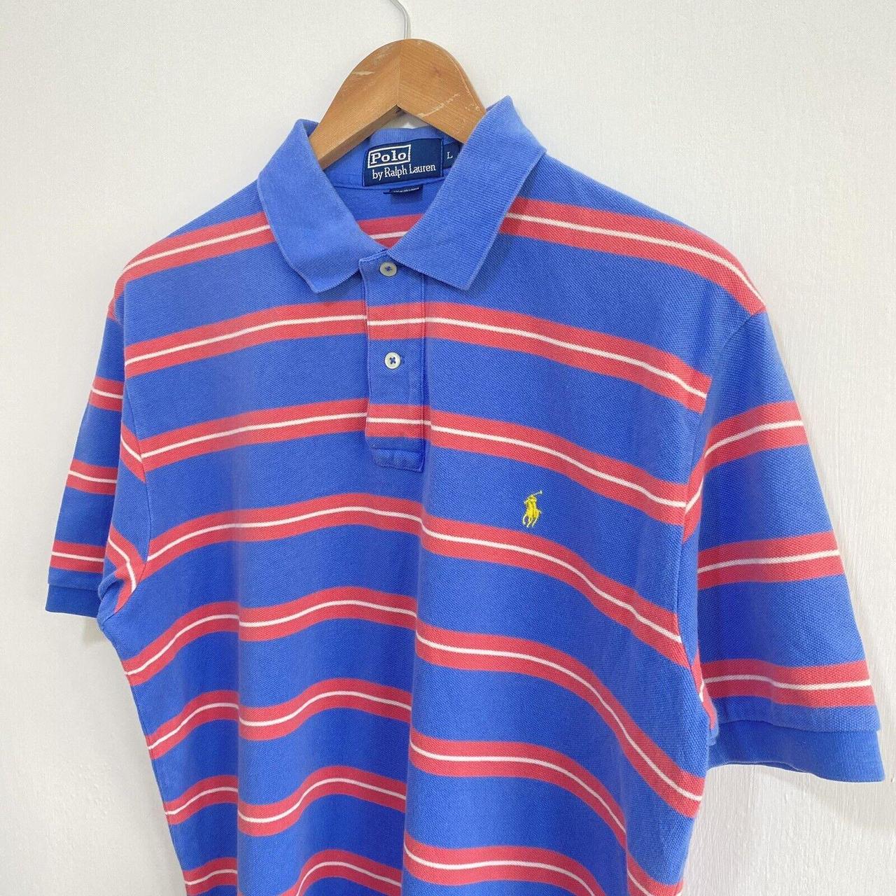 Polo Ralph Lauren Mens Blue And Pink Striped Polo... - Depop