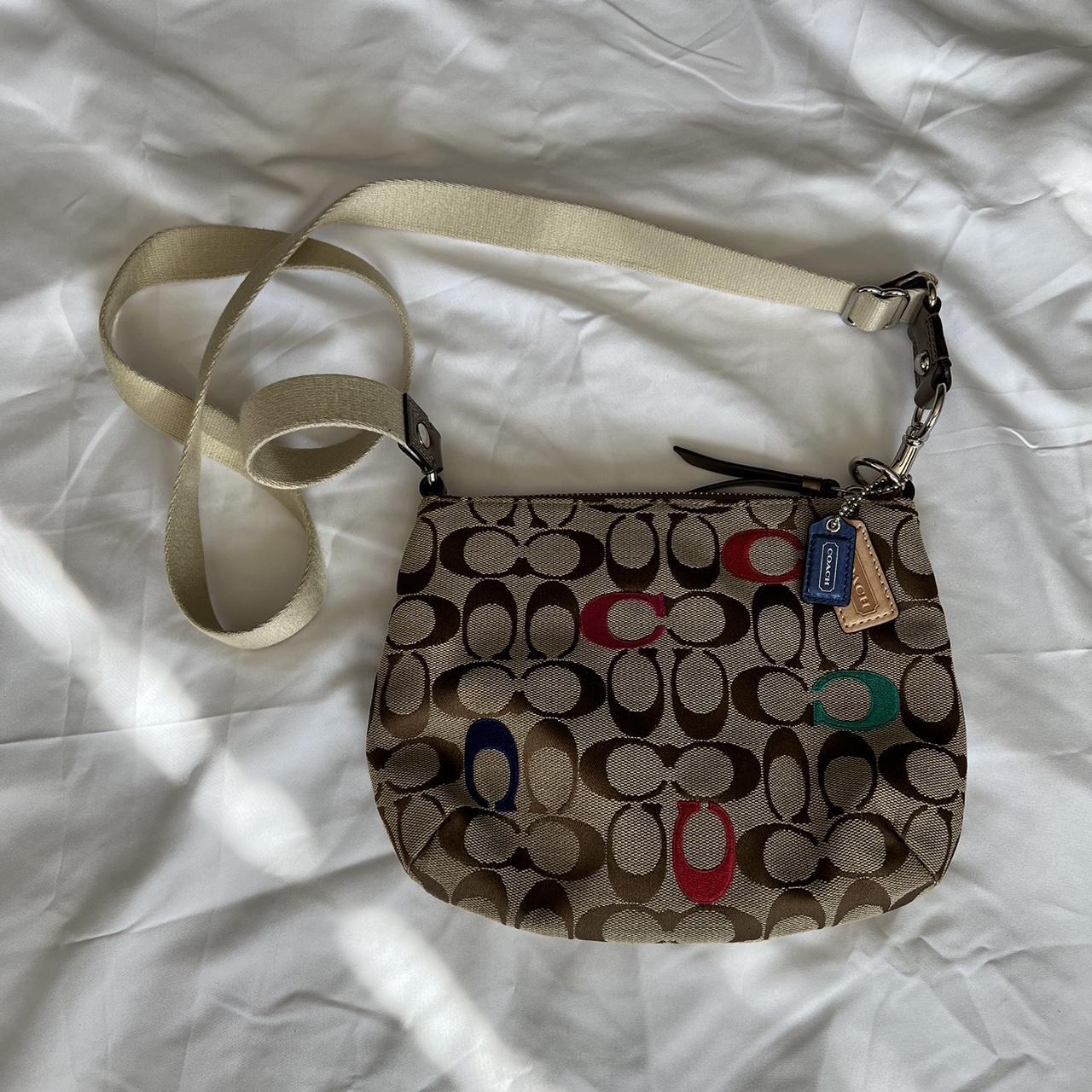 Coach Cassie colorblock crossbody purse in tan/white - Depop