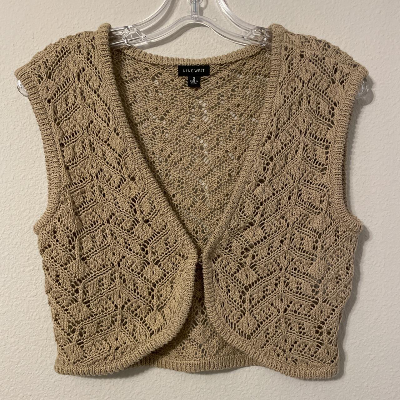 little brown crochet shrug, can be worn open or... - Depop