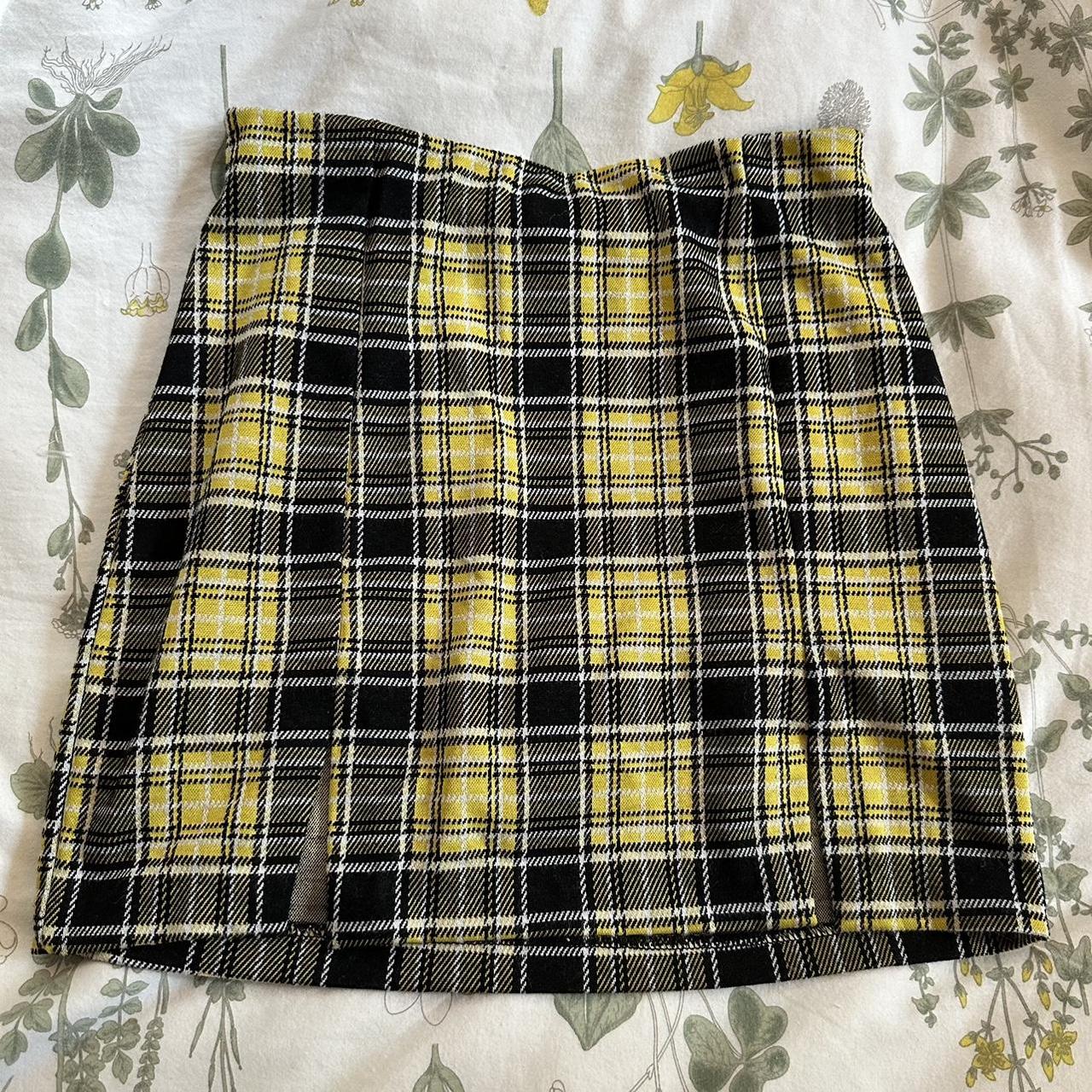 Checkered pencil skirt yellow best sale