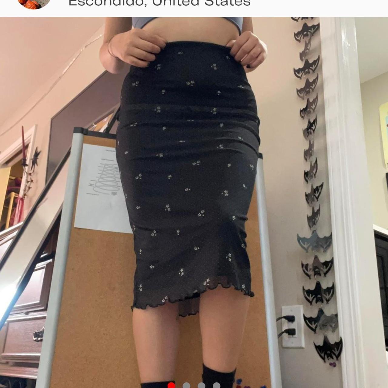 Floral black and white midi skirt with tiny polka. Depop