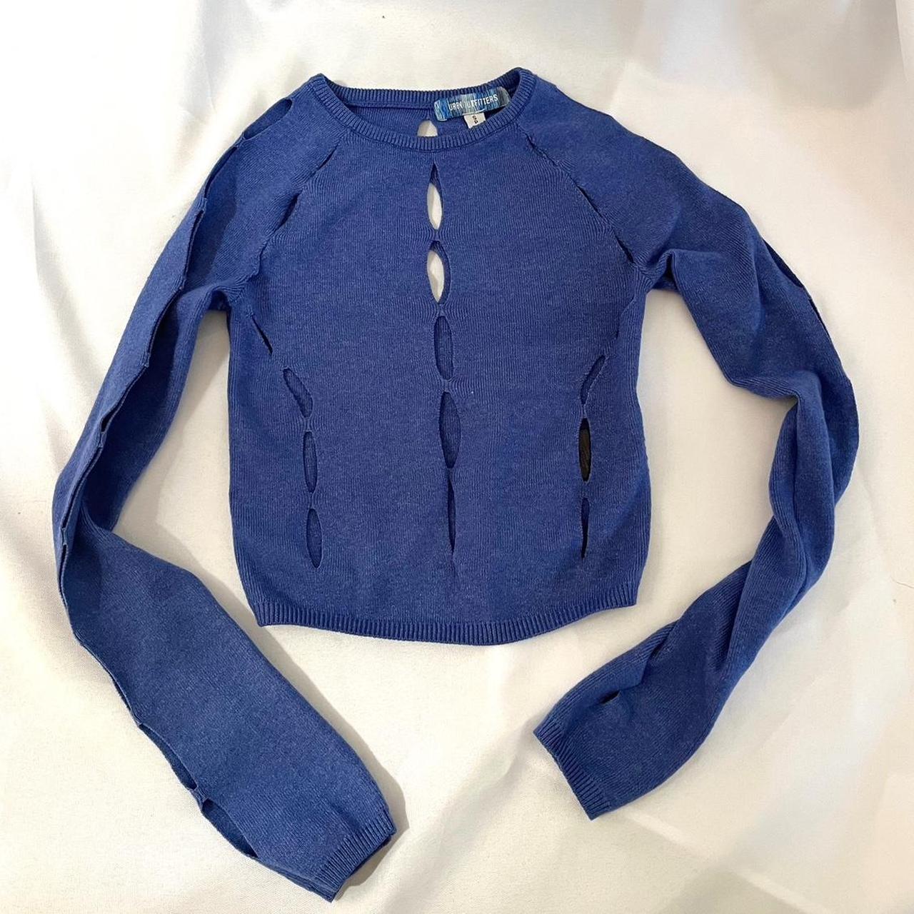 Tie Up Ribbed Cropped Cardigan Top Blue