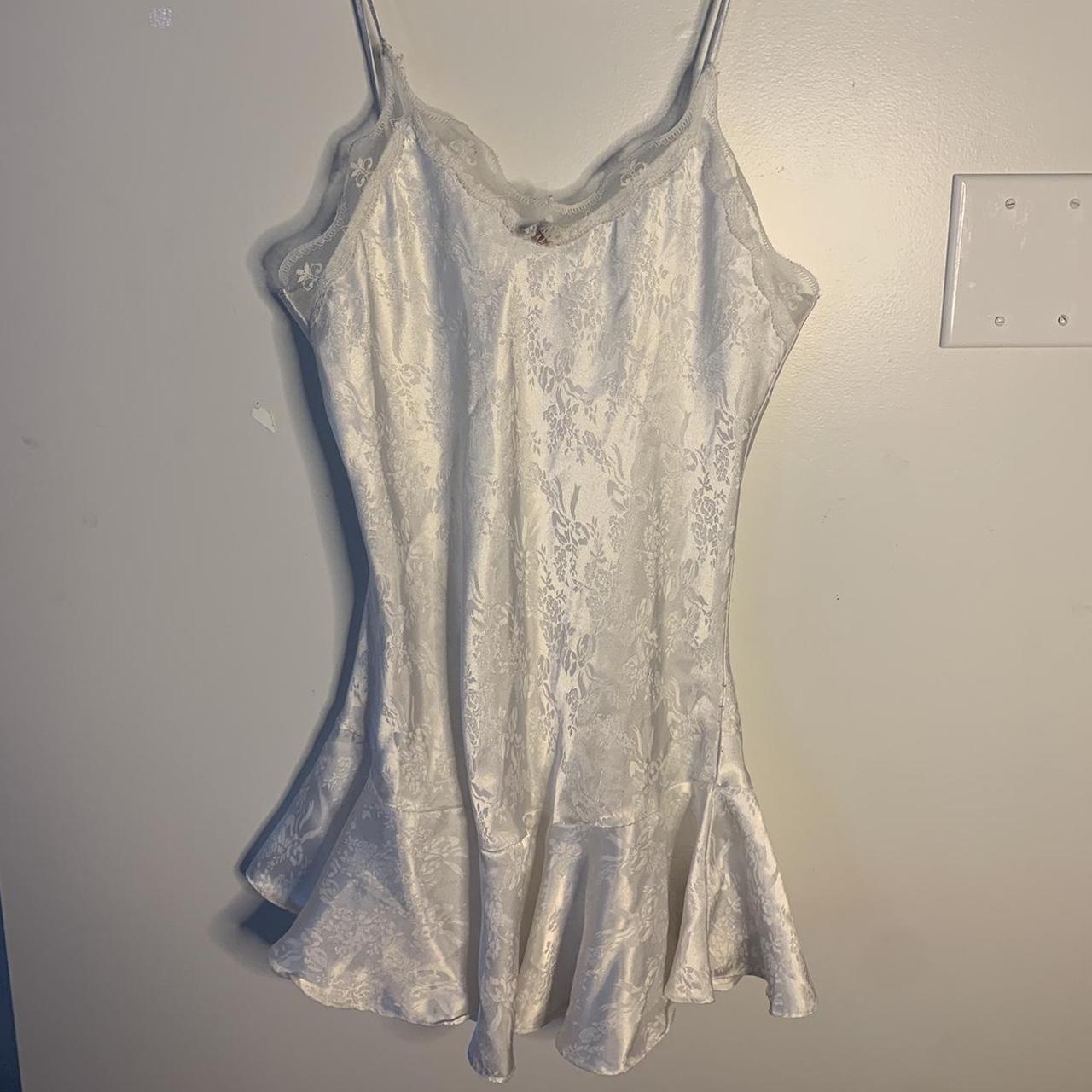 white slip dress with lace and ruffle... Depop