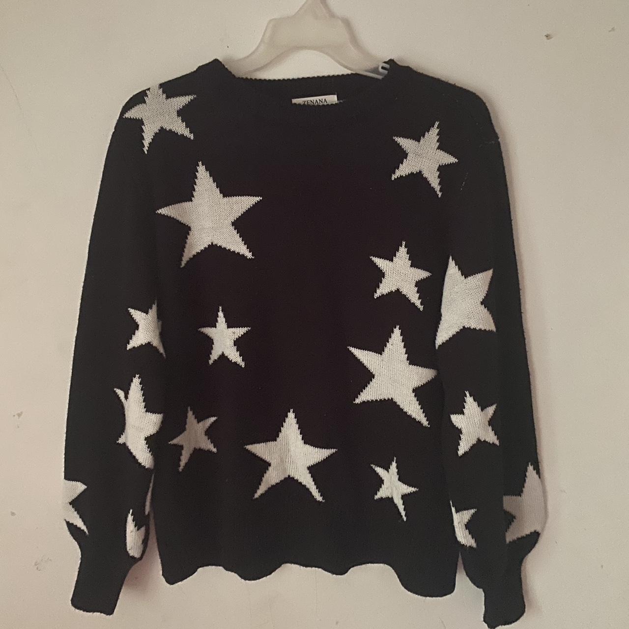 Black and white star sweater by Zenana Size XL... - Depop