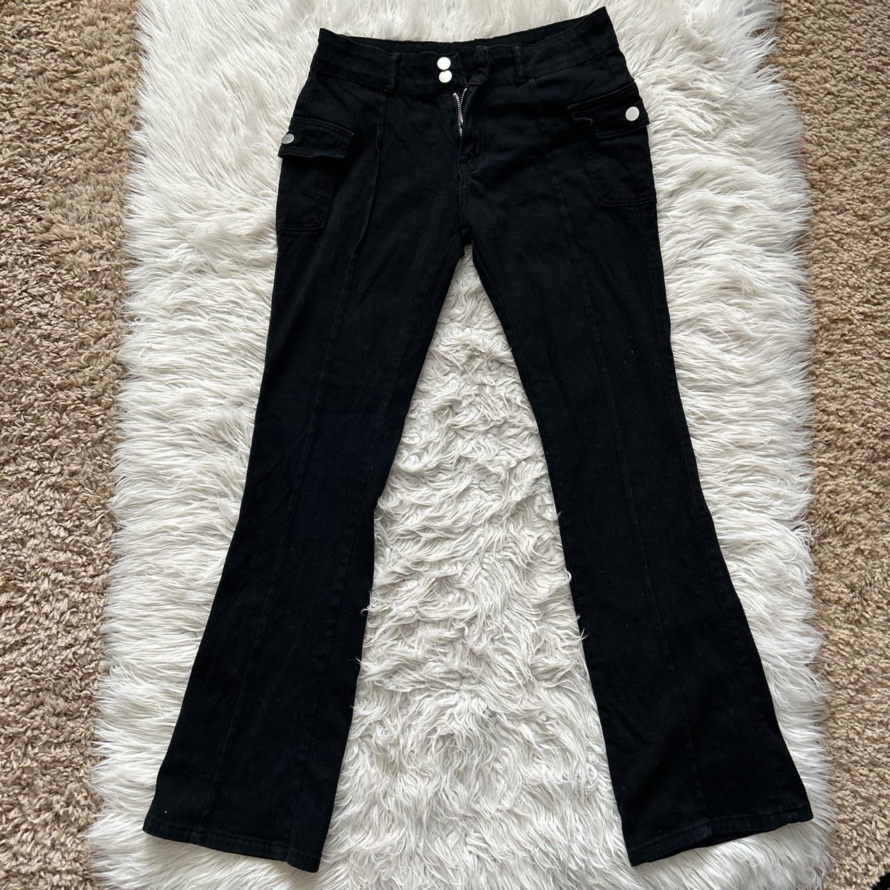 Low rise Black flared cargo pants (Brandy Melville... - Depop