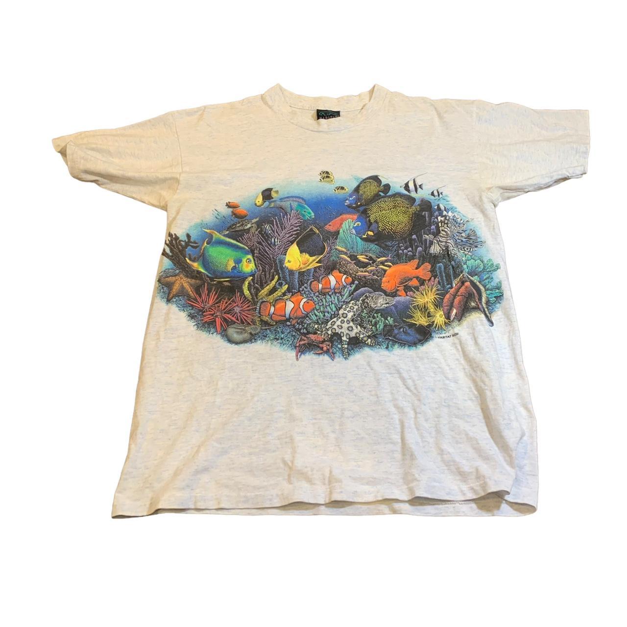 Vintage 90s Habitat Wrap Around Print Fish T Shirt... - Depop