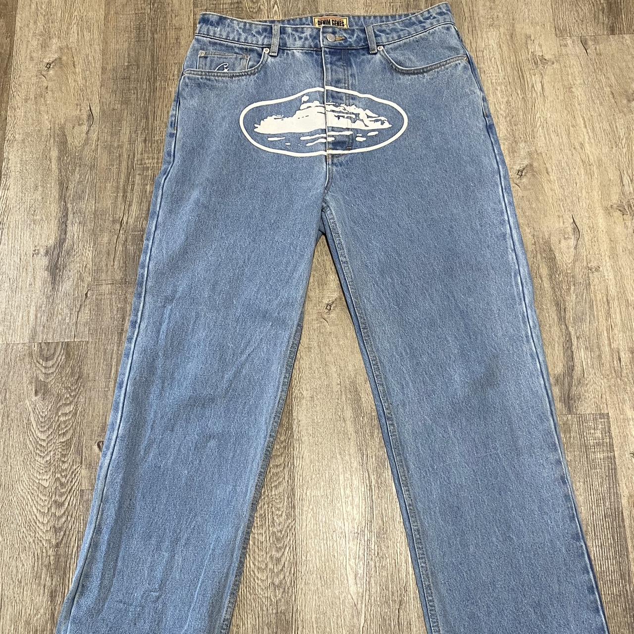 Corteiz Alcatraz Baggy Jeans Washed Blue Size Small... - Depop