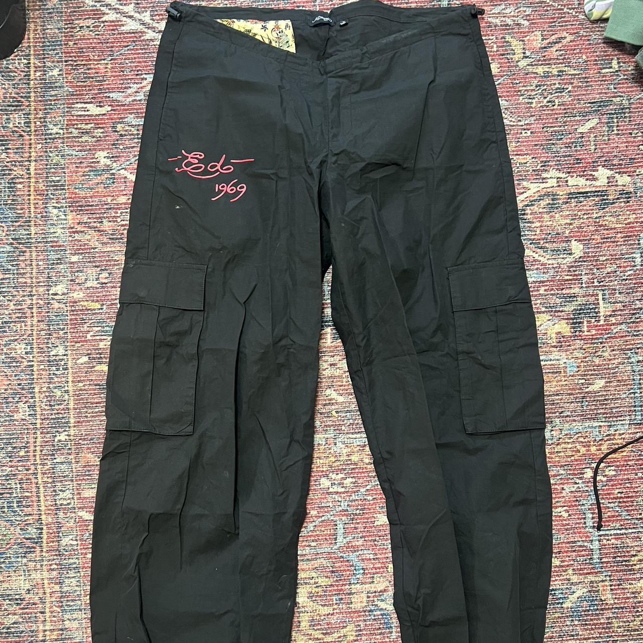 Black Ed hardy parachute pants - Depop