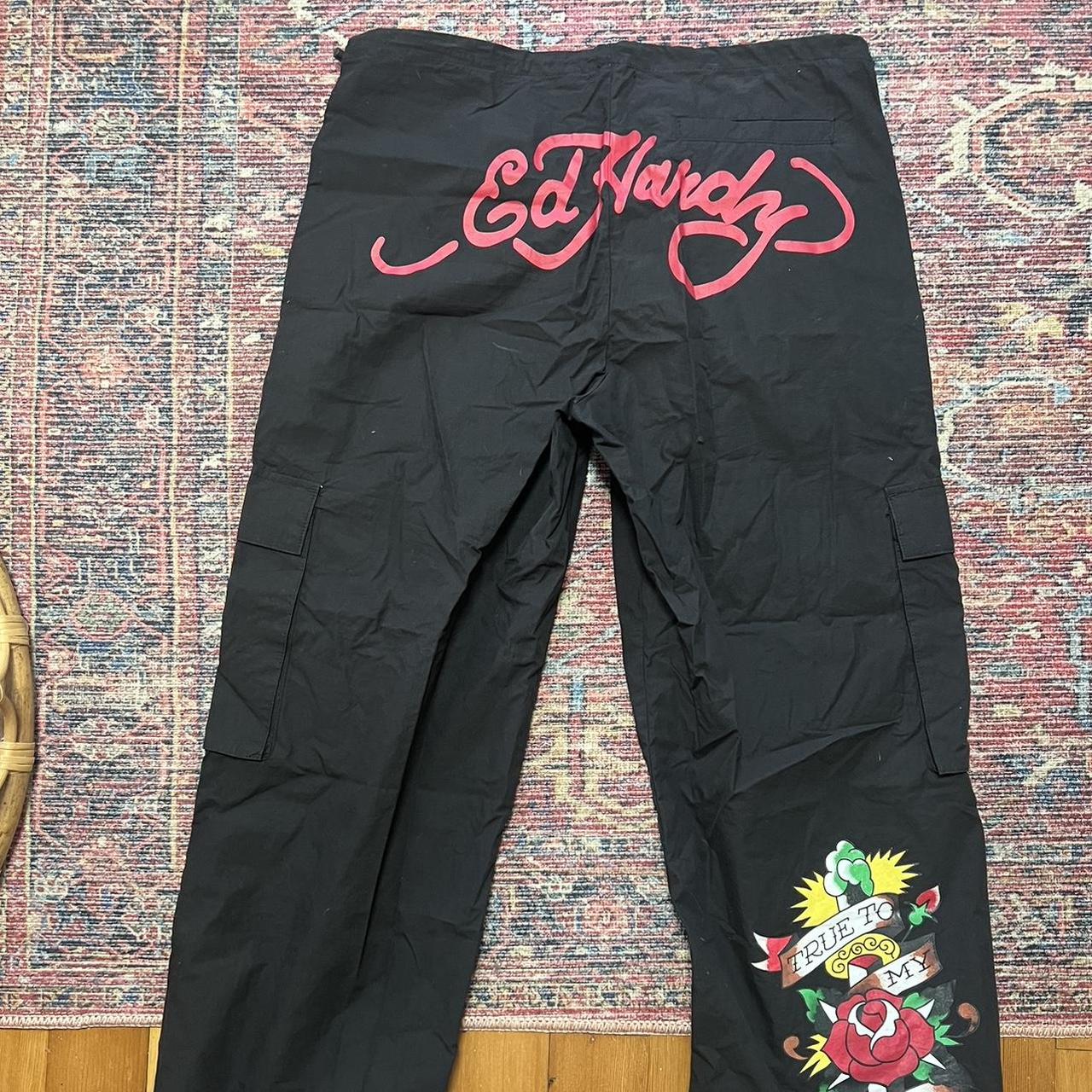 Black Ed hardy parachute pants - Depop