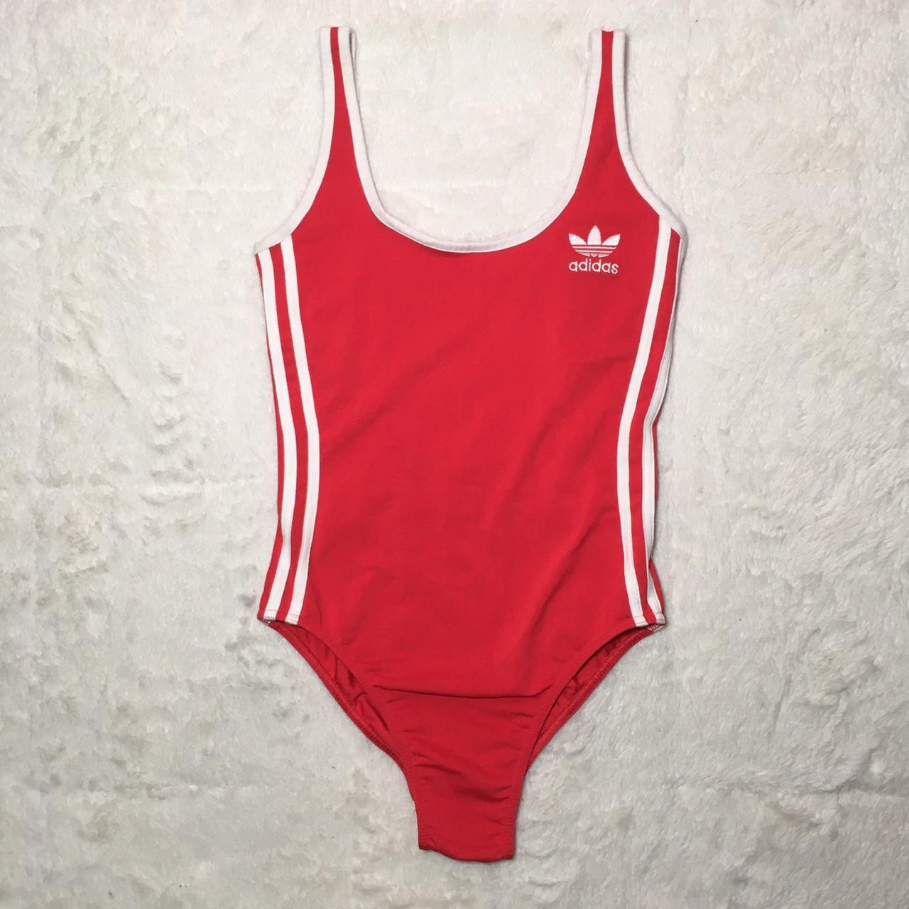 Adidas Women's Red and White Bodysuit | Depop