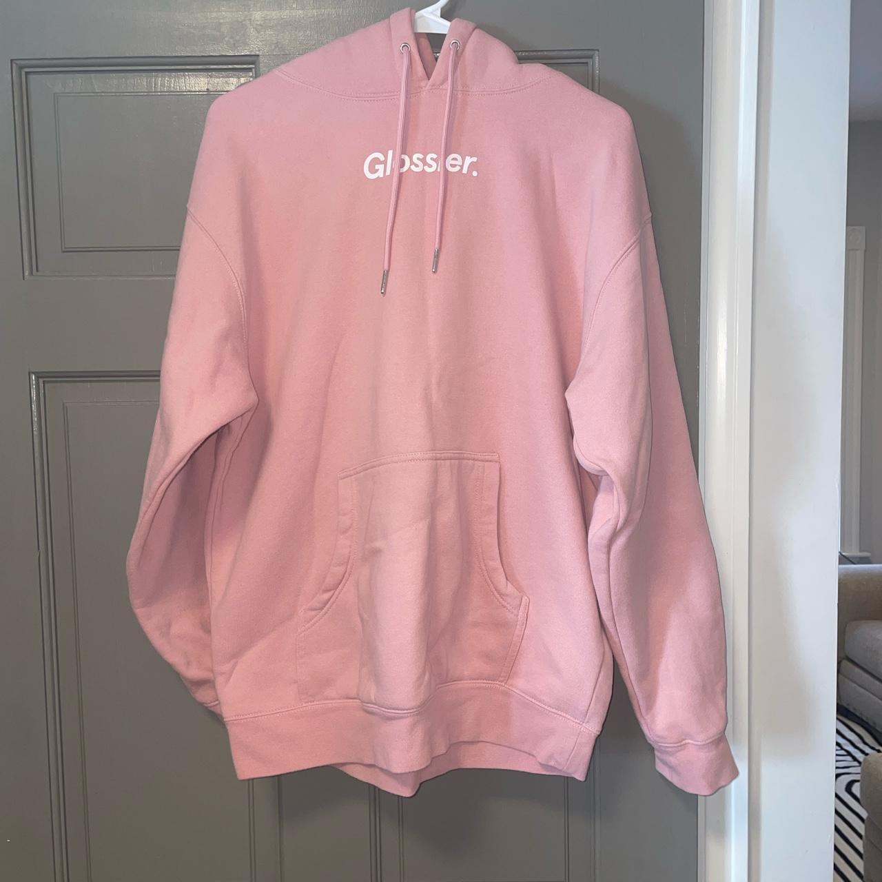 Pink Glossier hoodie!! With cute detail under the... - Depop