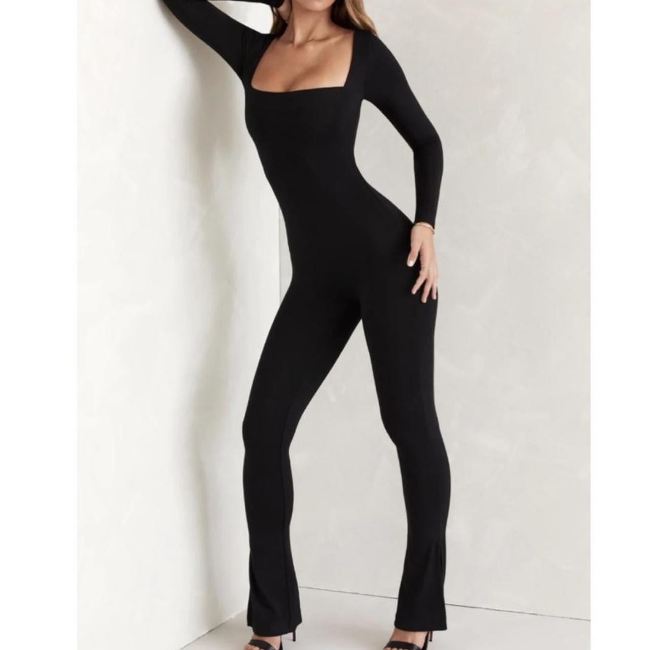 Oh Polly black square neck long sleeve flared leg... Depop