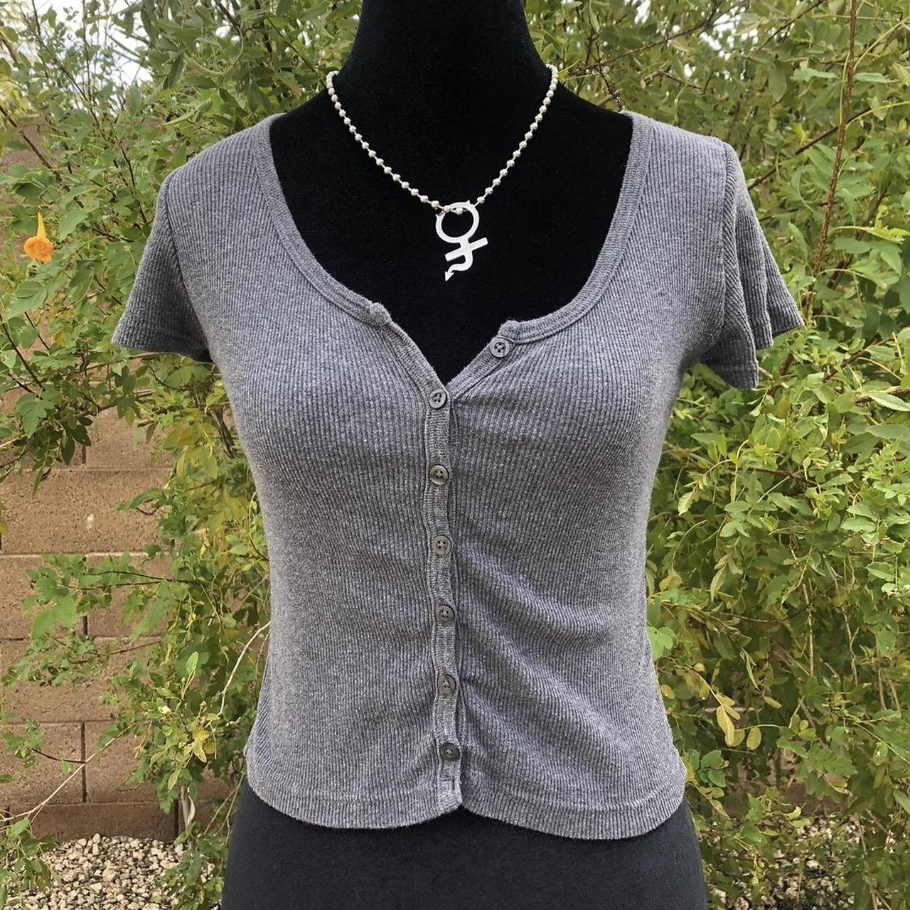 Brandy Melville Women's Grey And Black Crop-top | Depop