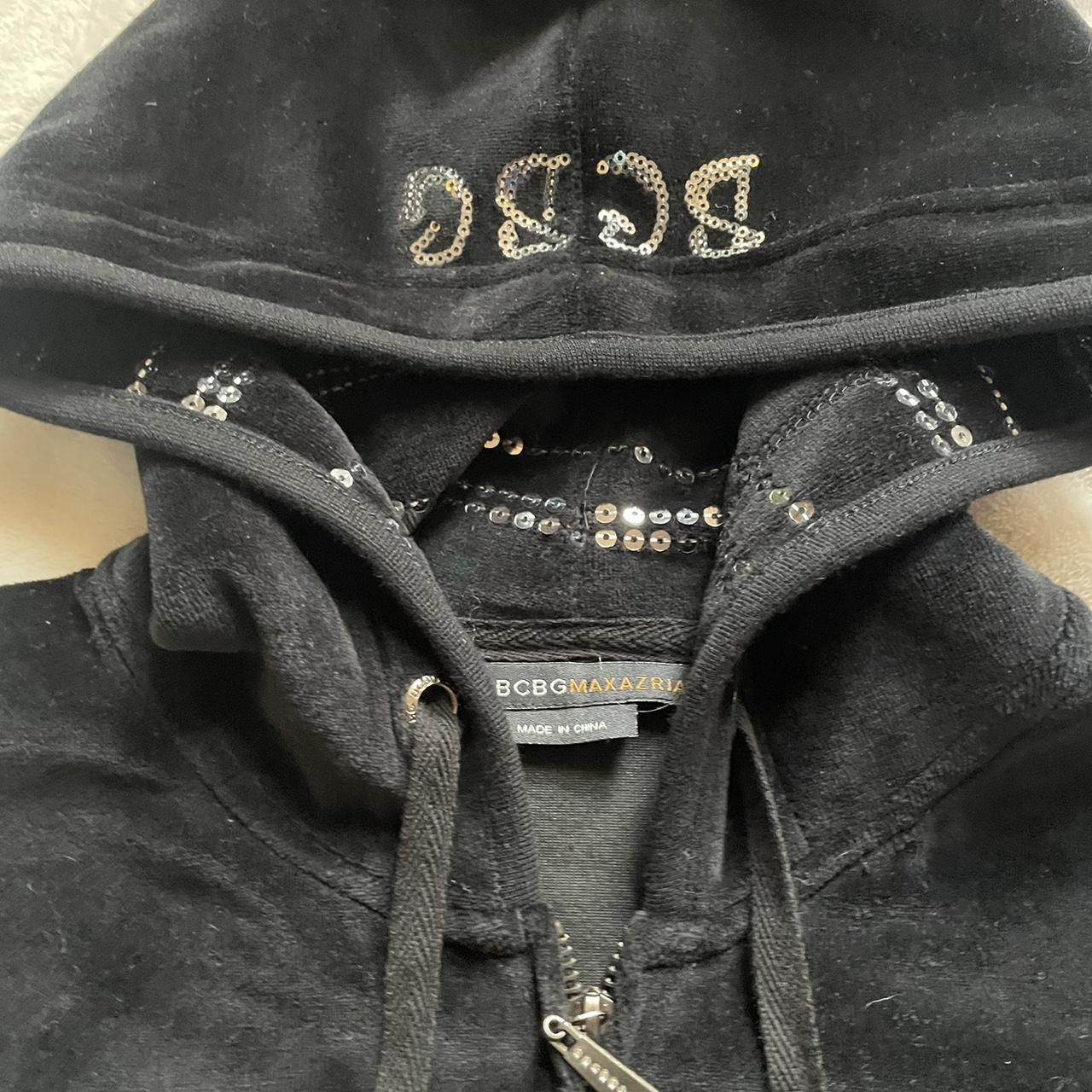 .୭̥⋆* gothy y2k bcbg black velour zip up hoodie with... - Depop