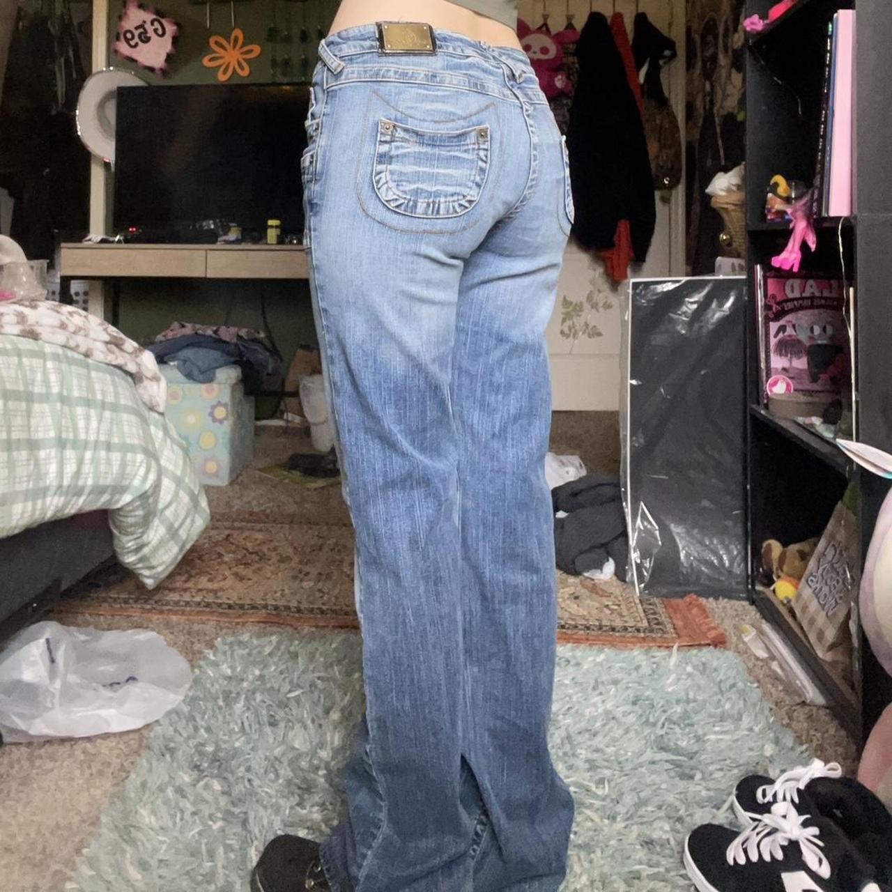 .୭̥⋆* amazing y2k baby phat low rise flare jeans with... - Depop