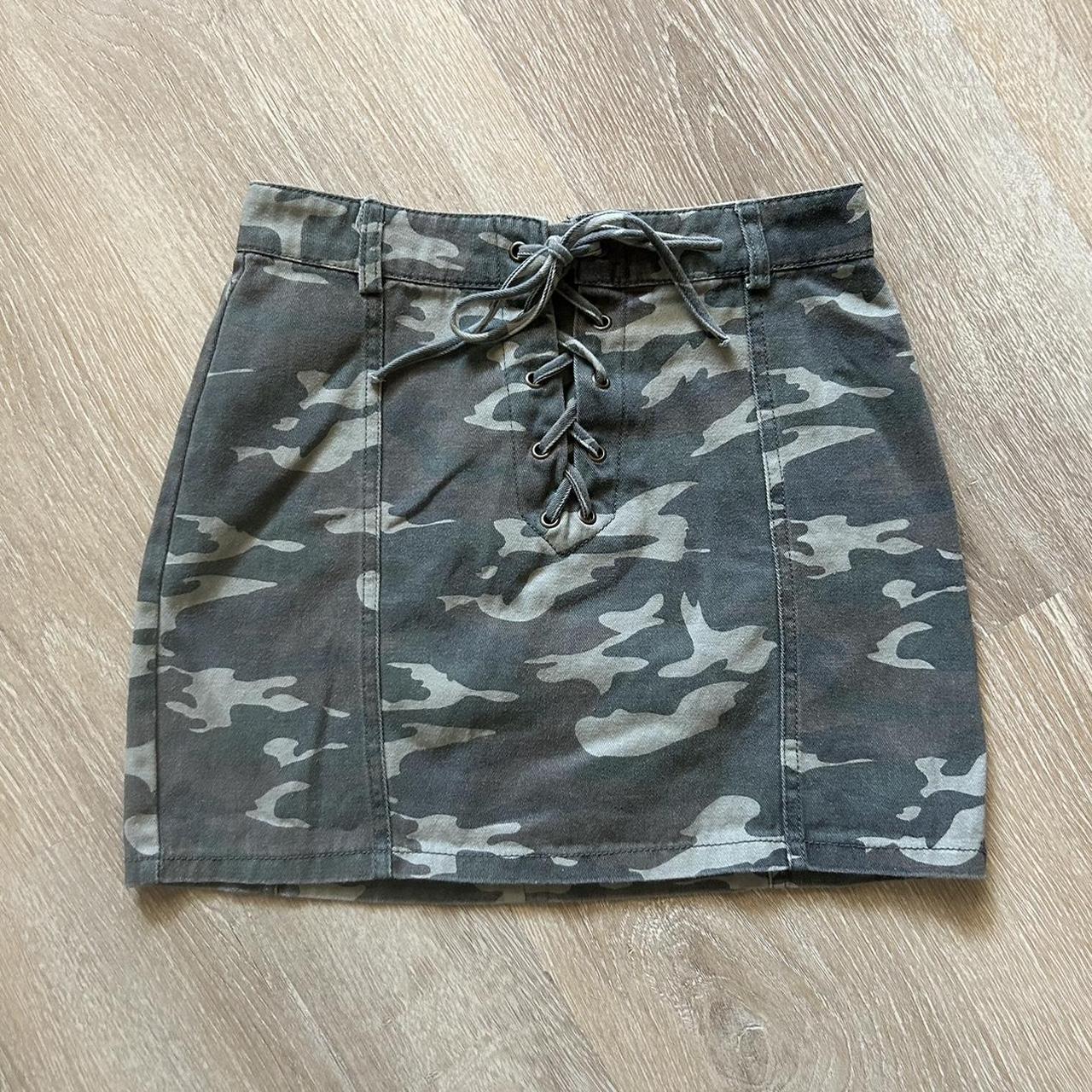 2000s camo lace up mini skirt the cutest. Depop