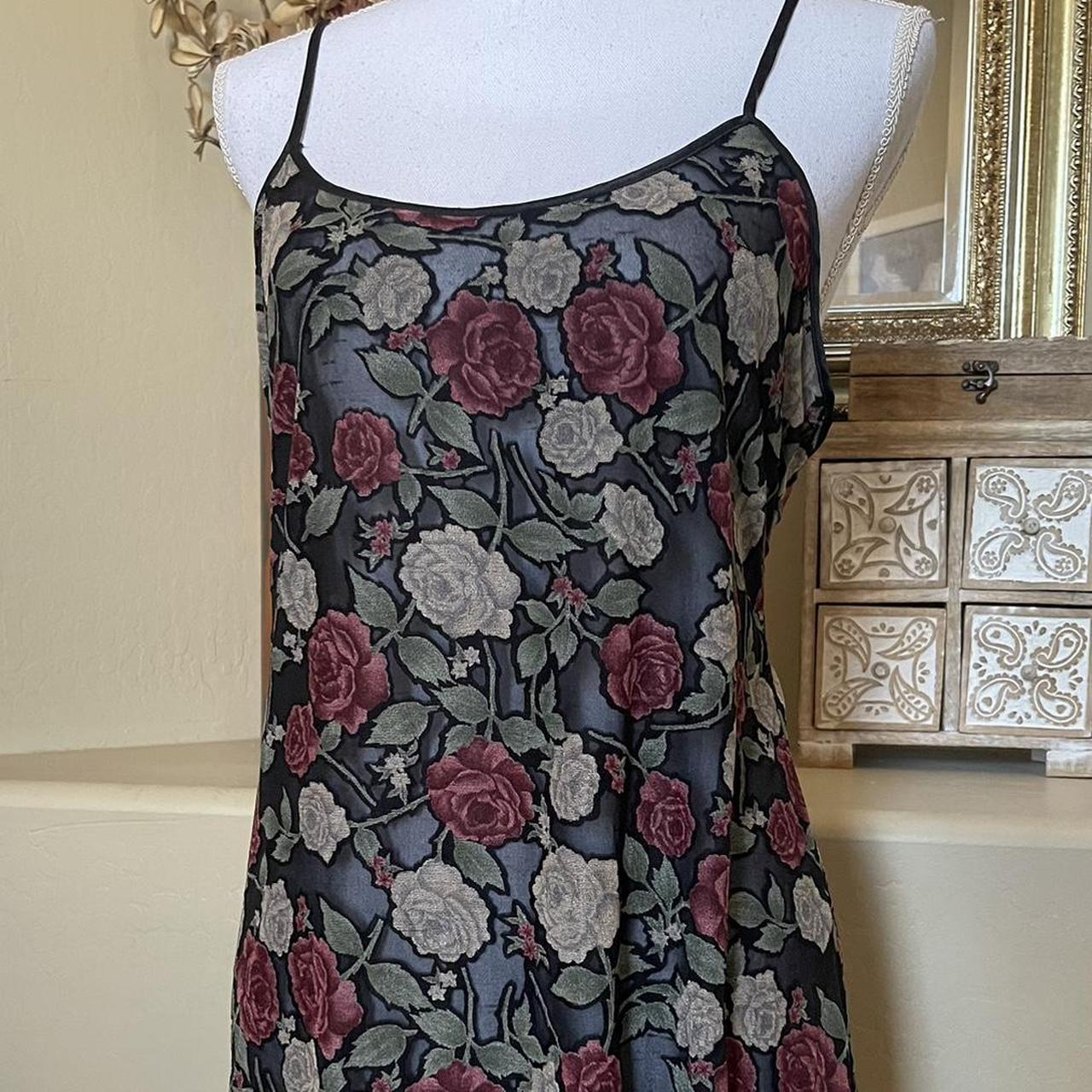 Vintage mesh rose slip dress •size medium •floral... - Depop