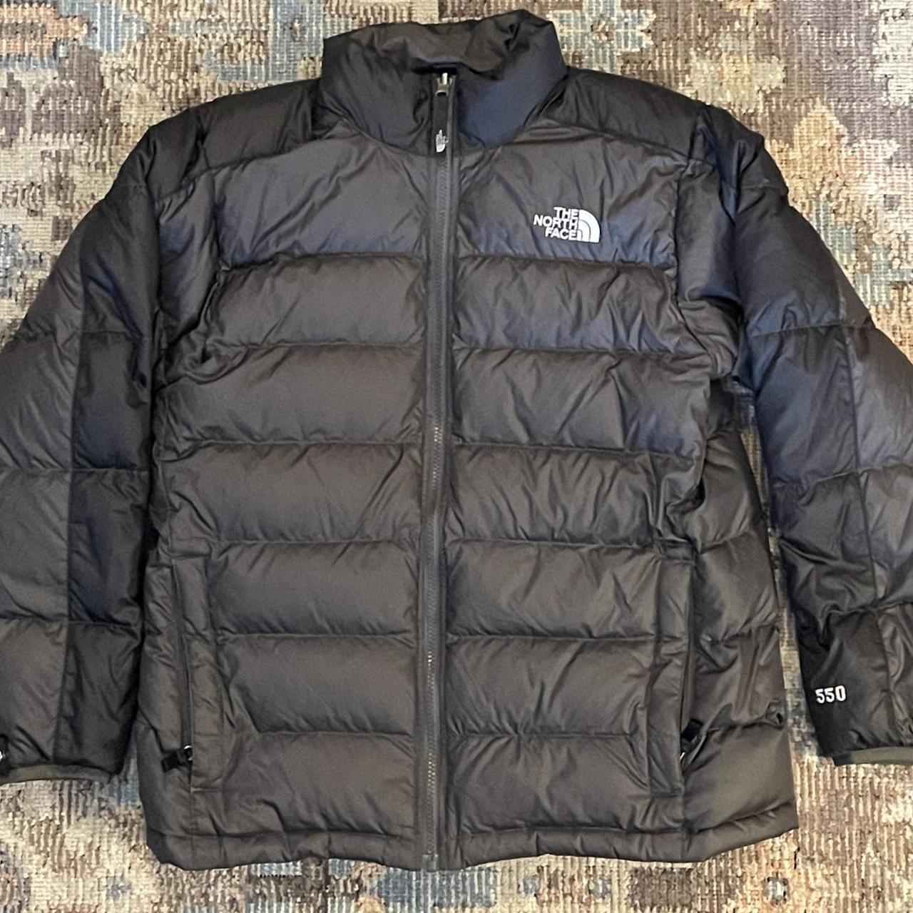 Black and grey The North Face 550 Puffer Jacket. 20x26 - Depop