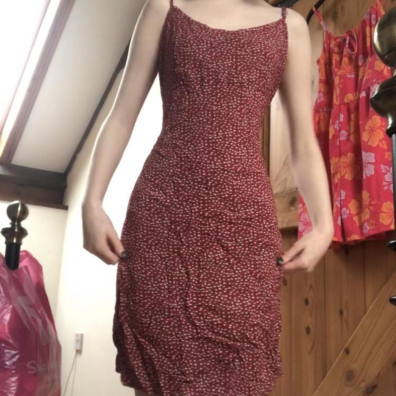 Brandy Melville Women's Red and White Dress Depop