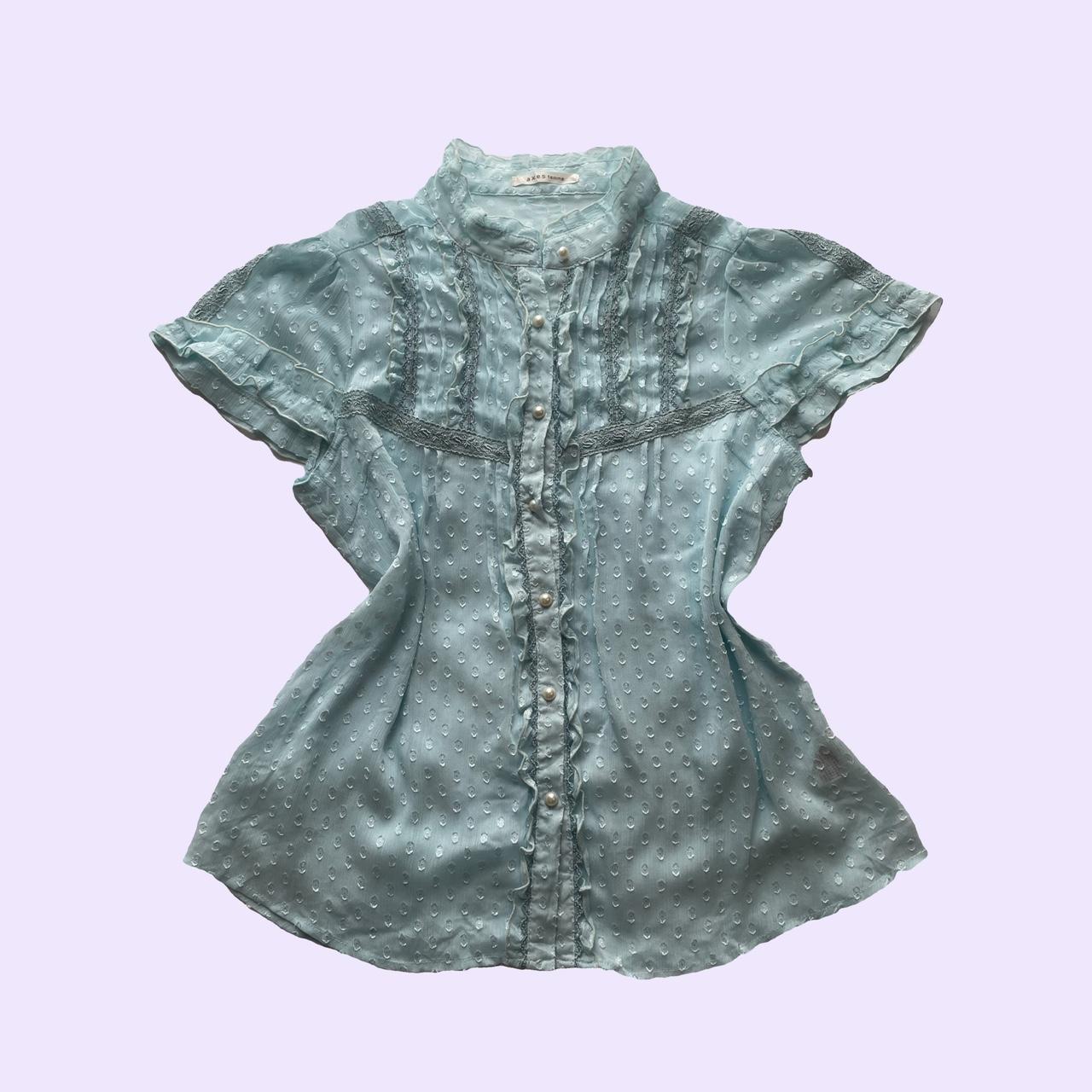 AXES FEMME Baby Blue Blouse with Pearl buttons... Depop