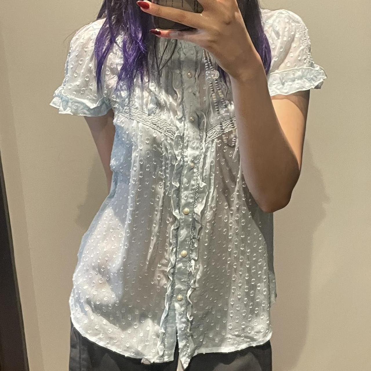 AXES FEMME Baby Blue Blouse with Pearl buttons... Depop