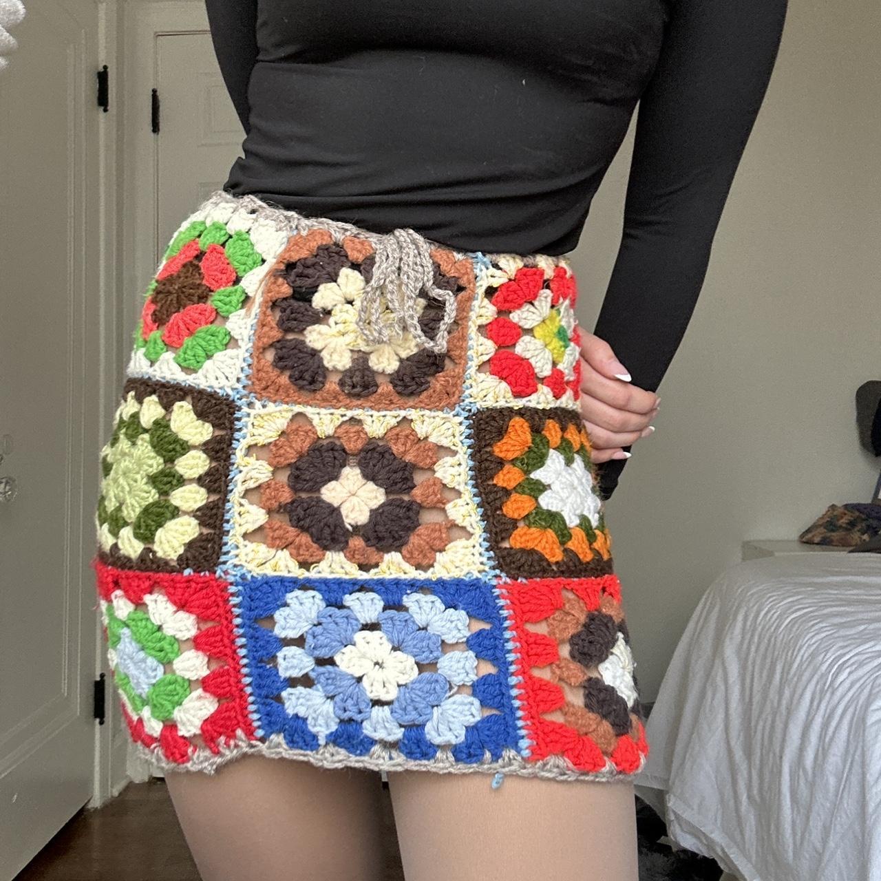 Crochet granny square patchwork mini skirt , Made...