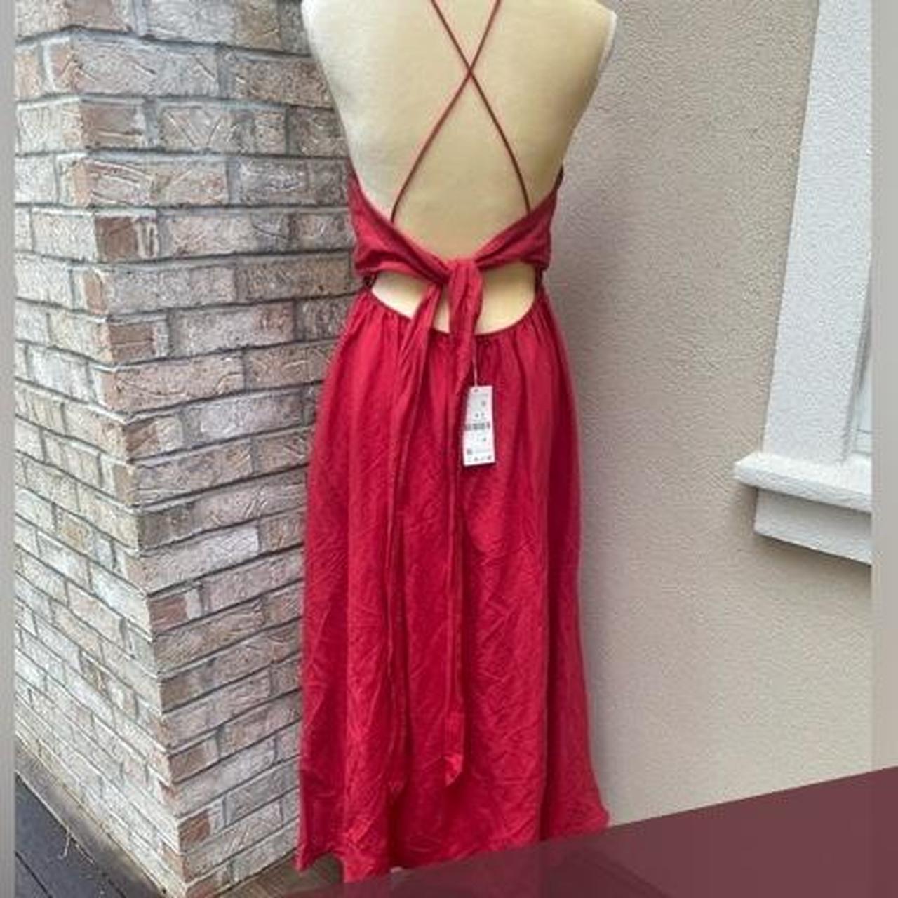 OYSHO linen strappy red midi Worn once,