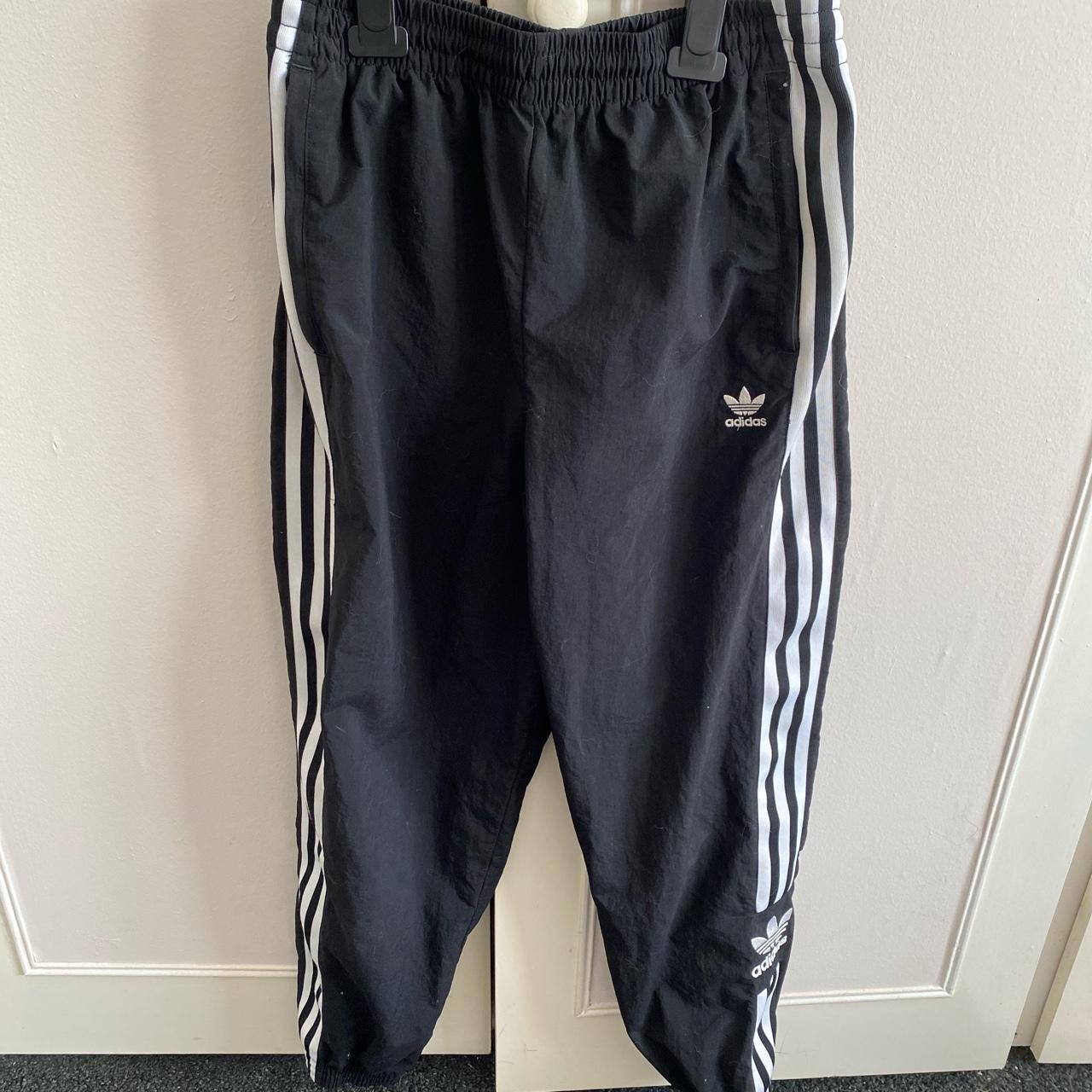 vintage black adidas track pants/joggers -size 10... - Depop