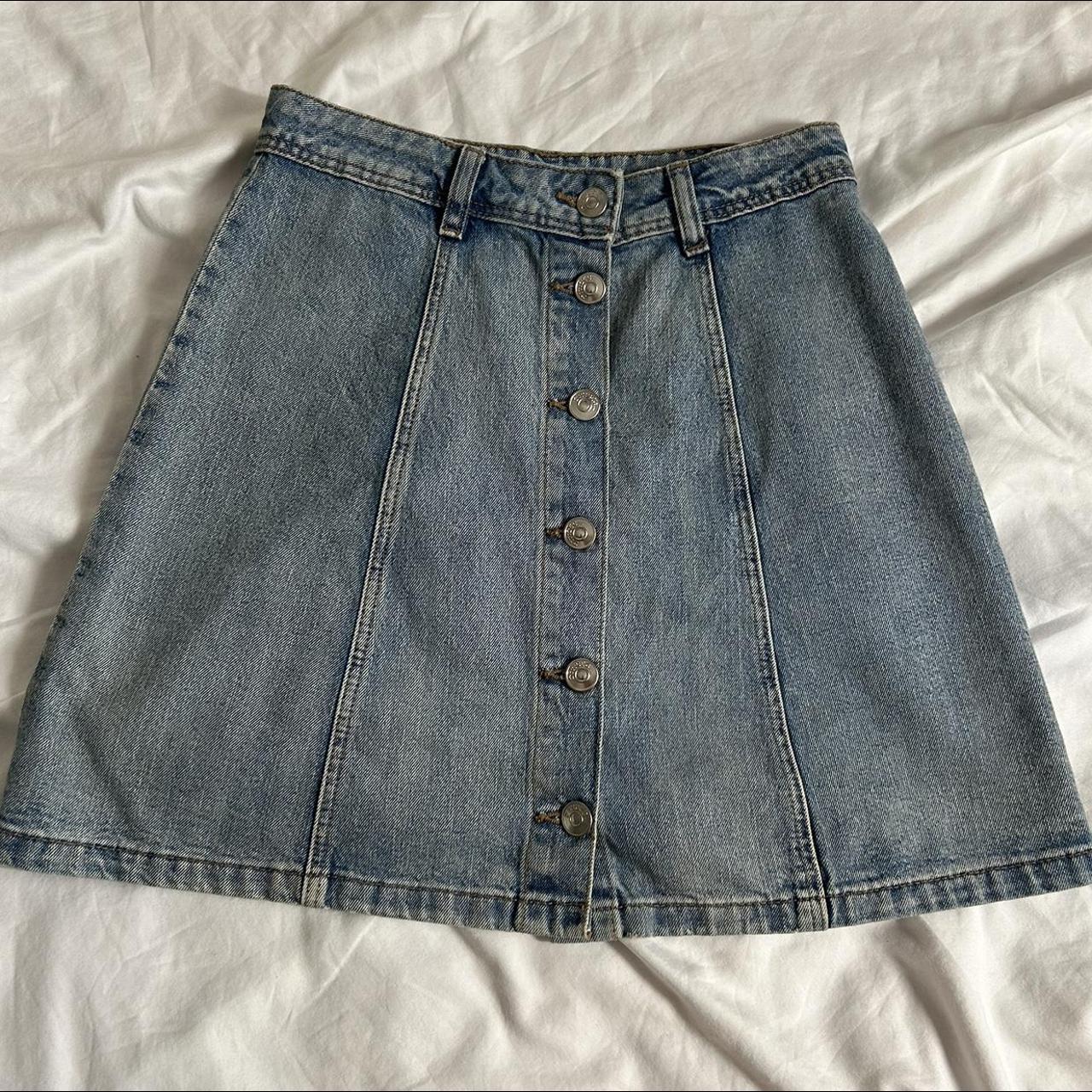 h&m divided button denim skirt size 2 barely wor - Depop