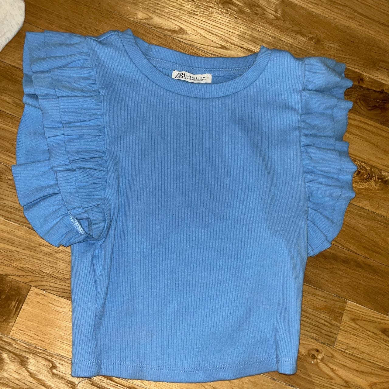 blue zara ruffle shirt size SMALL barely worn &... - Depop