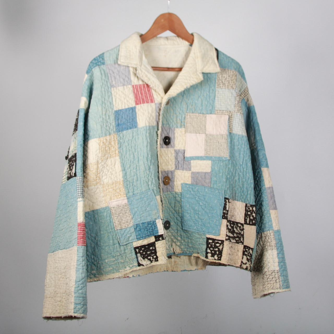 Antique Handmade Pastel Quilt Shacket Jacket Chore... - Depop