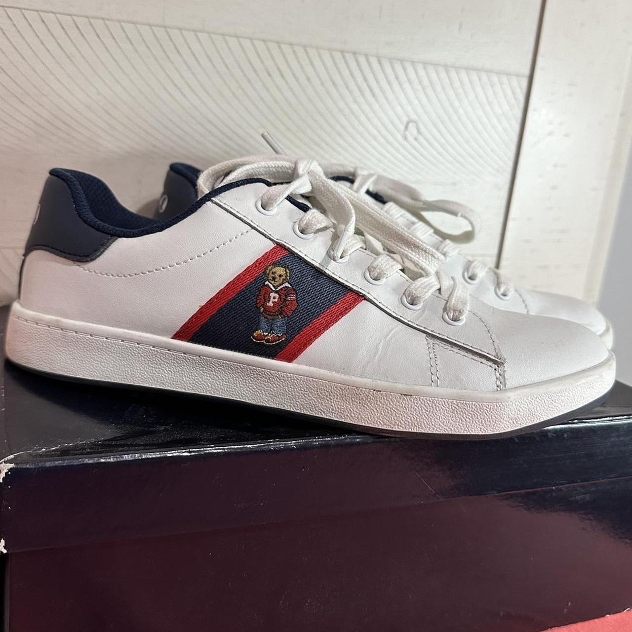 Polo Ralph Lauren White and Navy Trainers | Depop