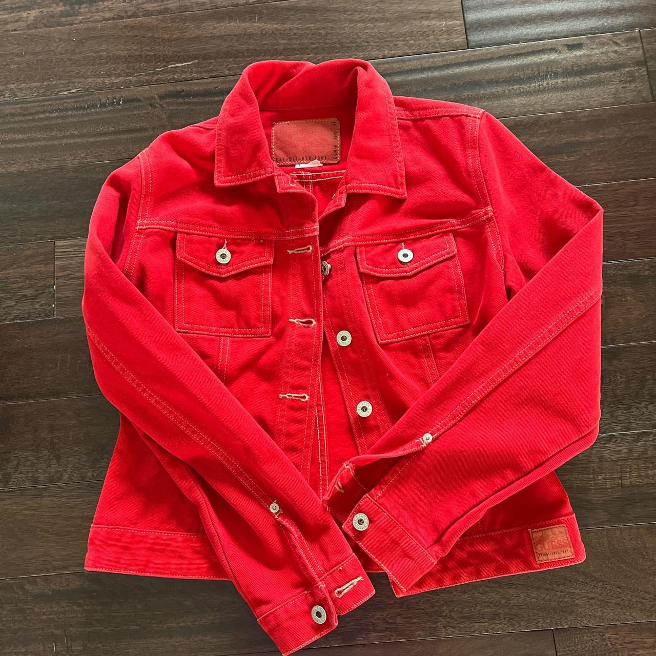 Guess red cheap denim jacket