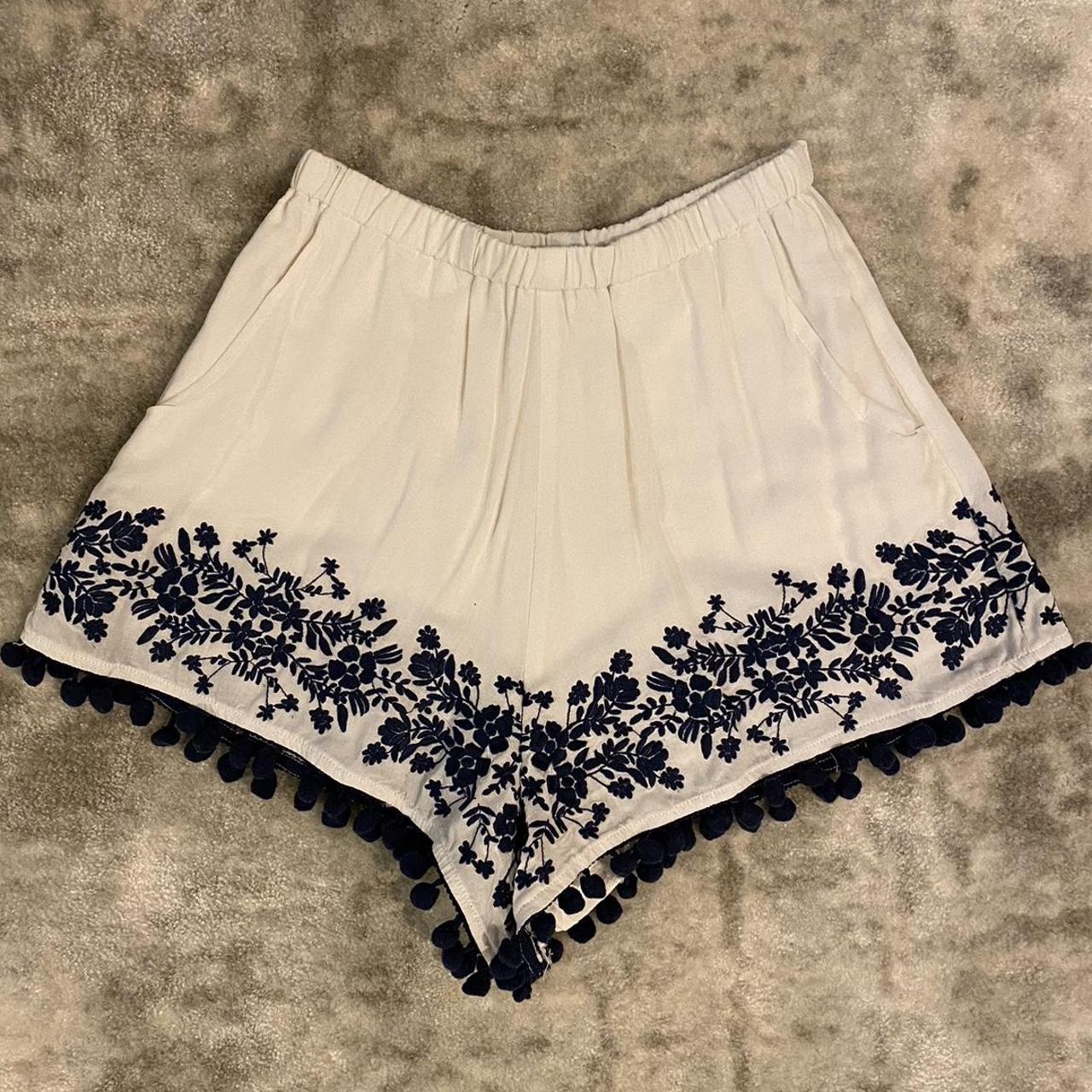 Show Me Your Mumu Women's Blue and White Shorts | Depop