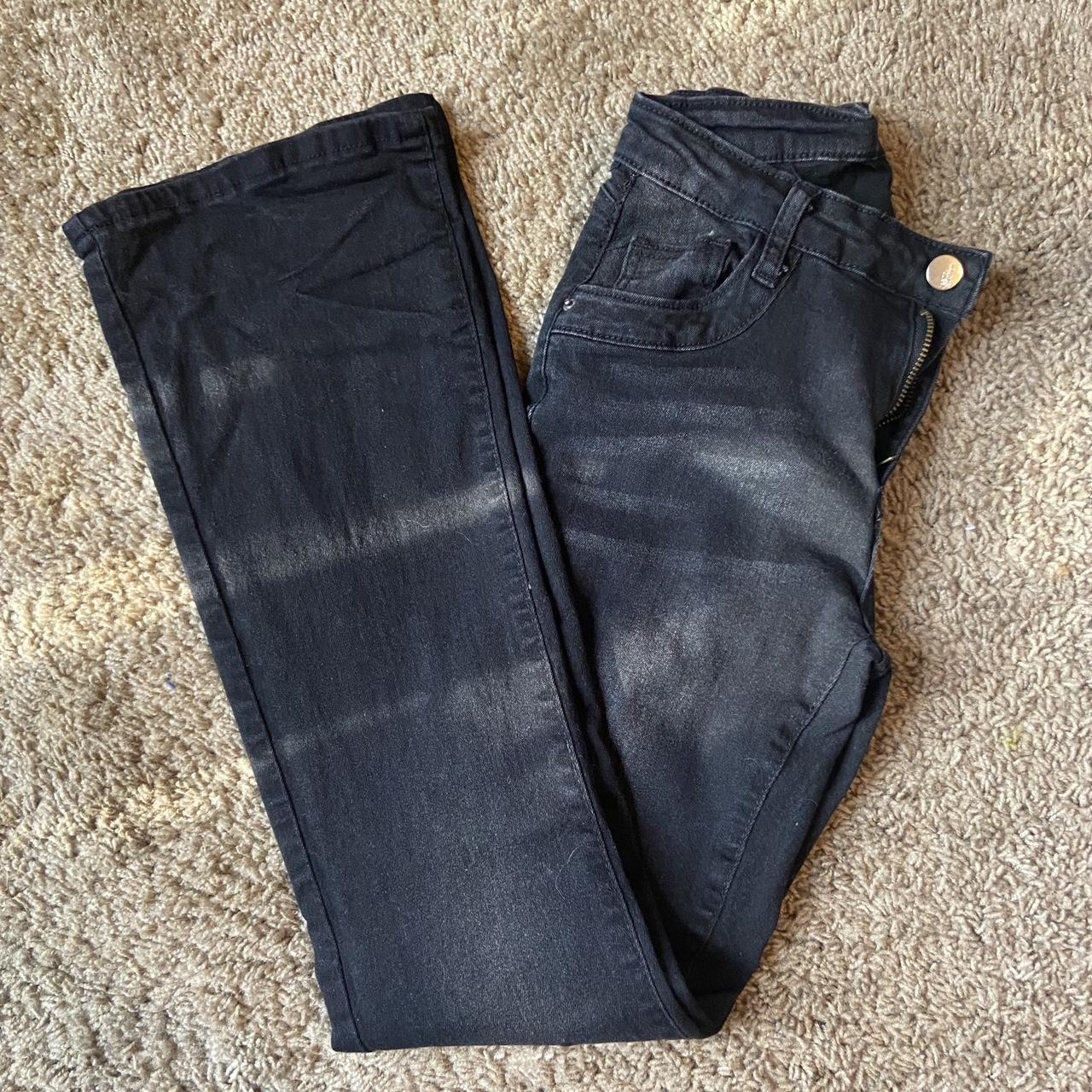 LOWRISE BLACK FLARE JEANS brand: shein size:... - Depop