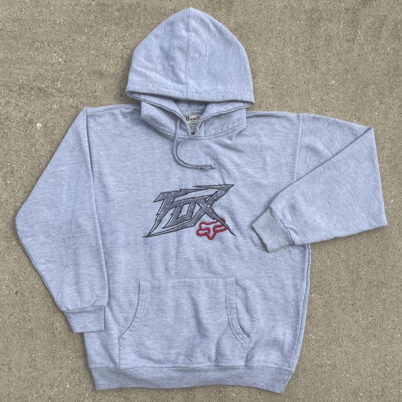 Fox Racing Men's Grey and Red Hoodie | Depop