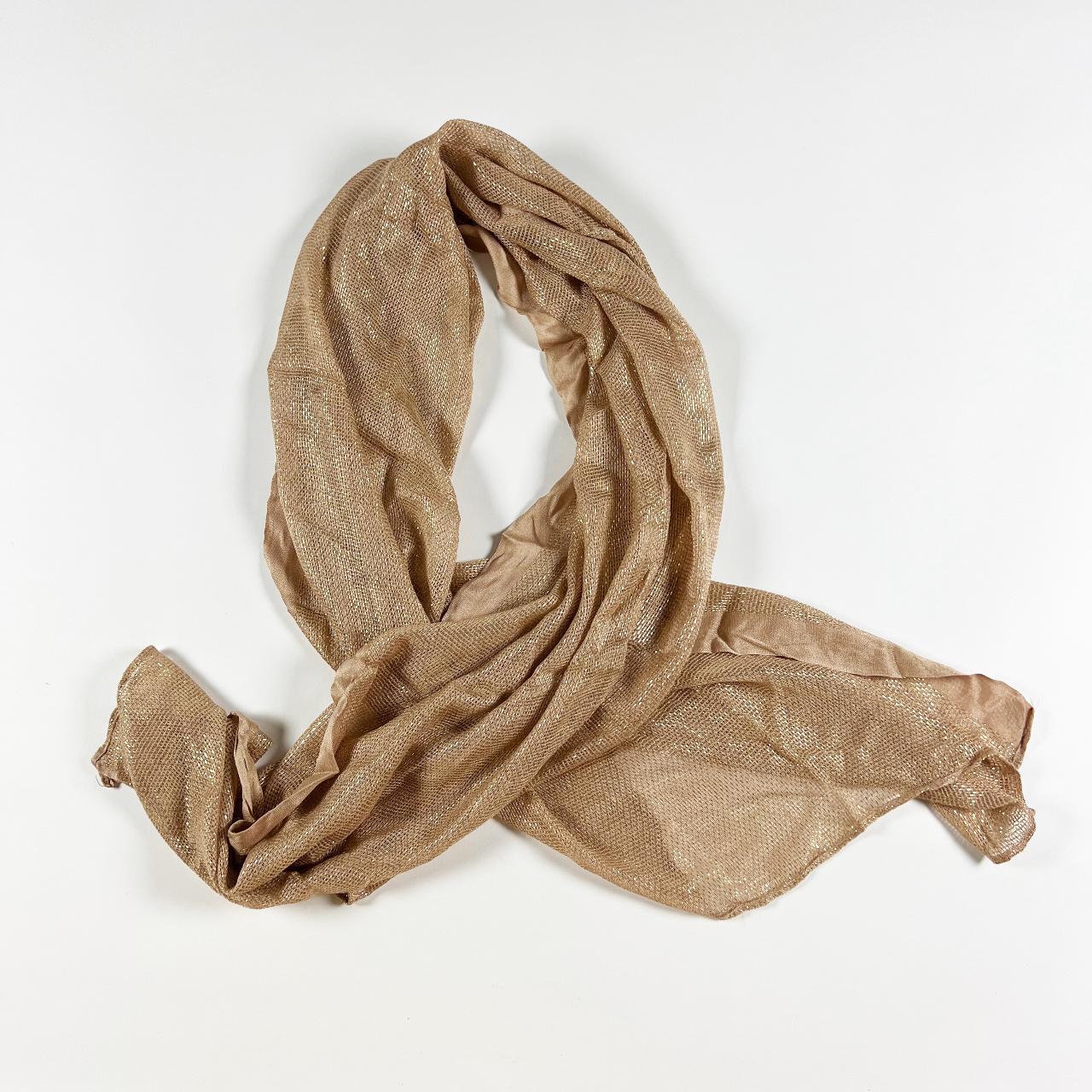 NEW Bloomingdales Metallic Gold Beige Knitted Scarf... Depop